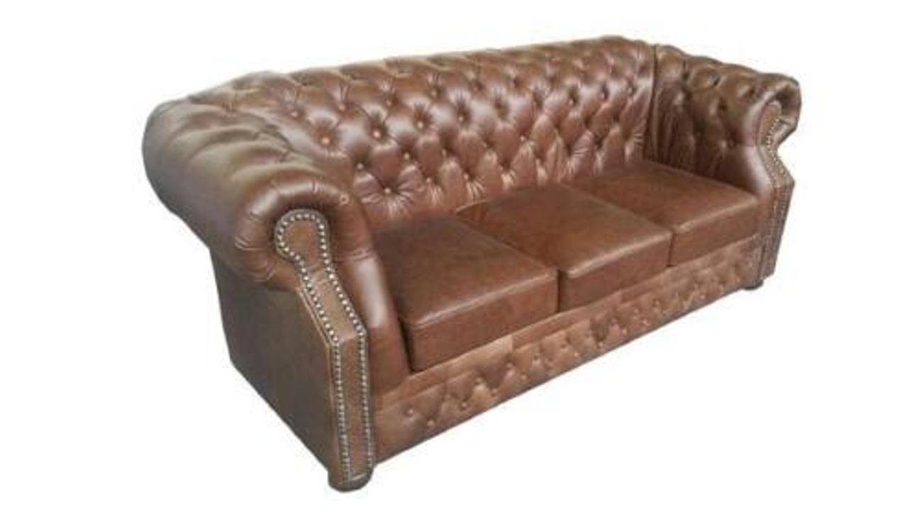 JVmoebel 3-Sitzer Chesterfield Vintage 100% Leder Couch Polster Ledersofa Sofa 3 Sitzer, Made in Europe