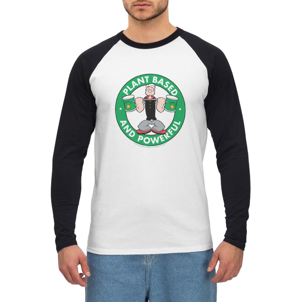 Spreadshirt T-Shirt Popeye Logo Plant Based And Powerful Männer Baseballshirt Langarm (1-tlg)