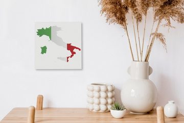 OneMillionCanvasses® Leinwandbild Karte von Italien mit der Flagge, (1 St), Leinwand Bilder für Wohnzimmer Schlafzimmer