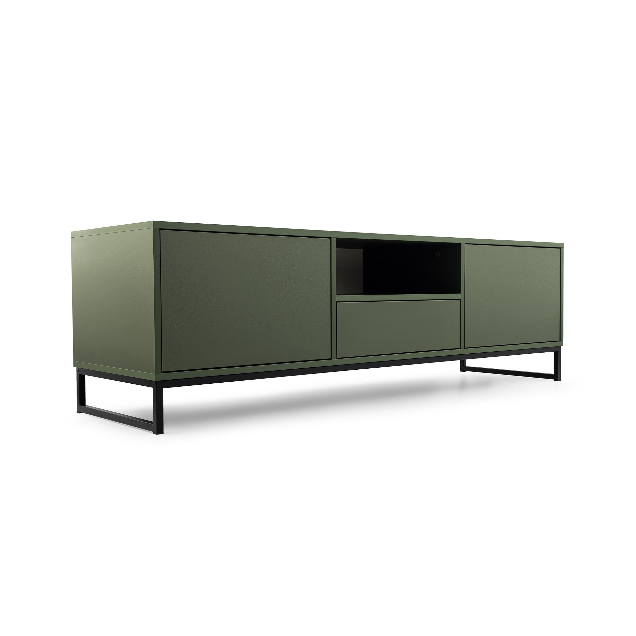 Beautysofa TV-Schrank GIANA elegante grifflos mit 2 Türen und Schublade (erhältlich in Sandbeige oder Flaschengrün) Breite: 160 cm