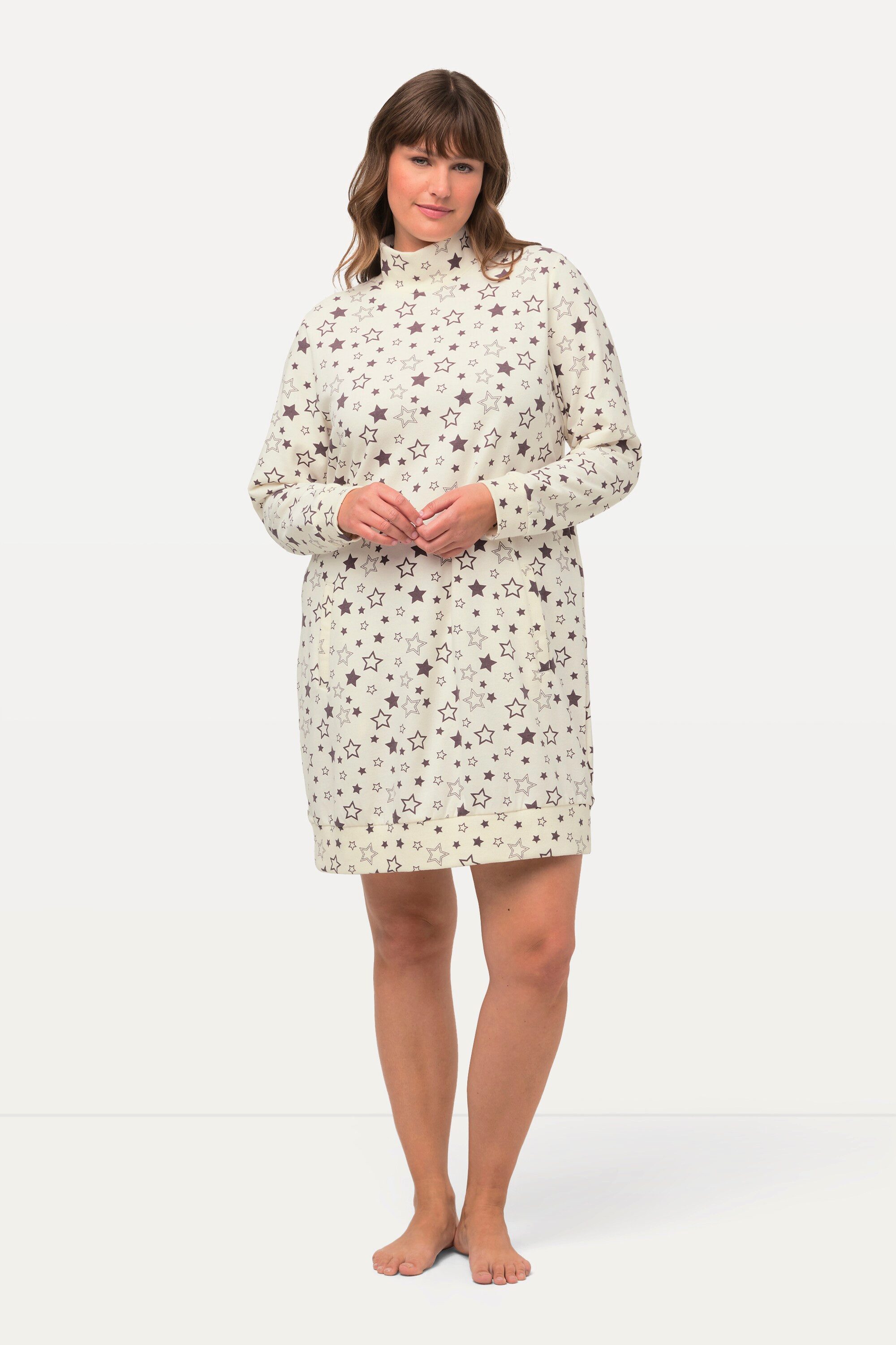 Ulla Popken Nachthemd Loungwear-Kleid kuschelweich Sterne Stehkragen
