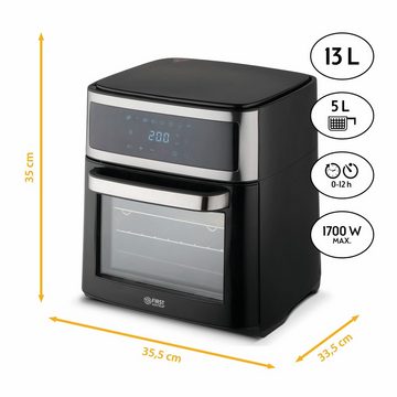 TZS FIRST AUSTRIA Heißluftfritteuse Heißluftofen 13L, Minibackofen, Airfryer XXL, Dörren, Umluft, ohne Öl, 1700 W, digital, 8 Programme, 5L Antihaft-Edelstahlkorb, 12-Std-Timer