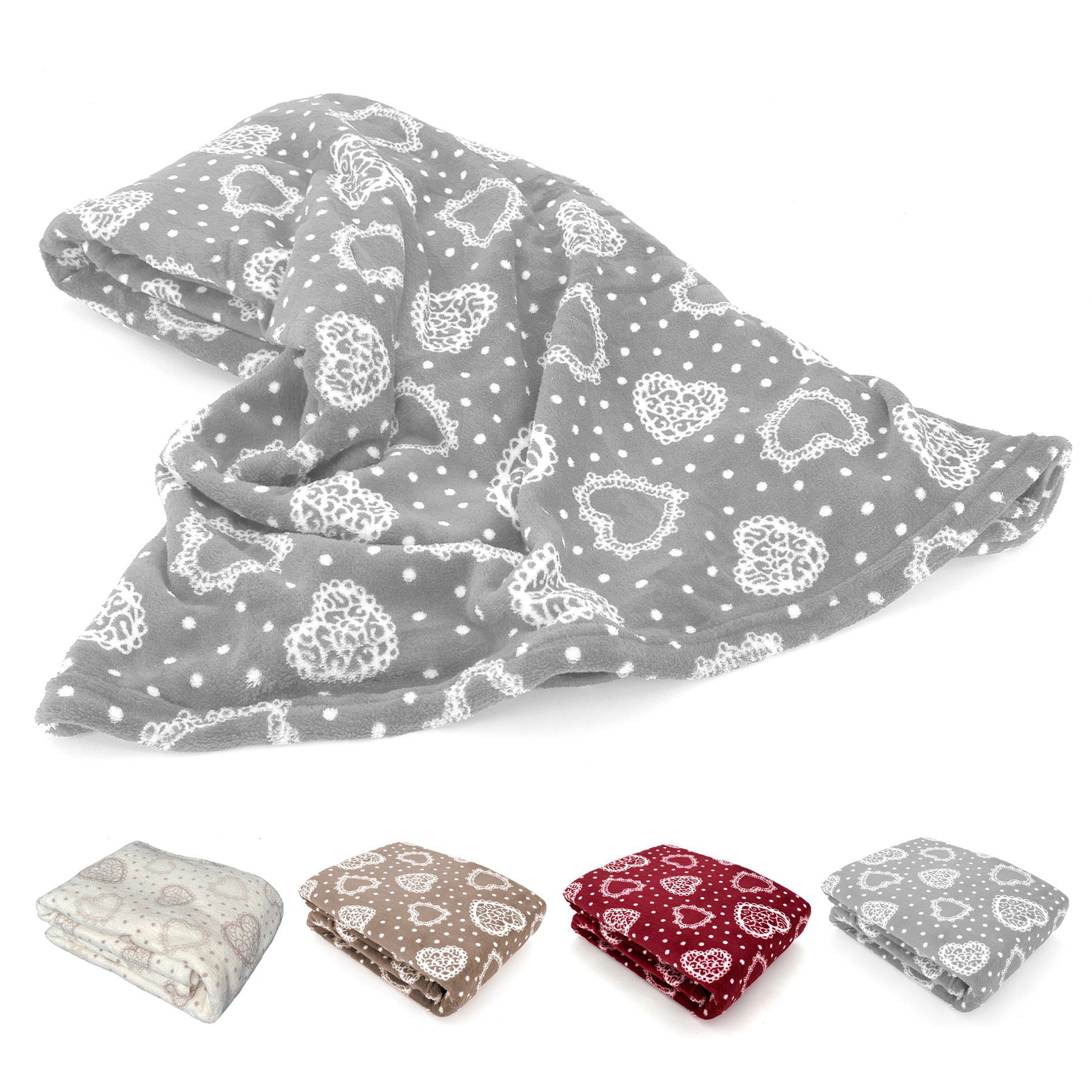 Wohndecke Kuscheldecke Herzen Flanell Sofadecke Landhaus, günstig online kaufen