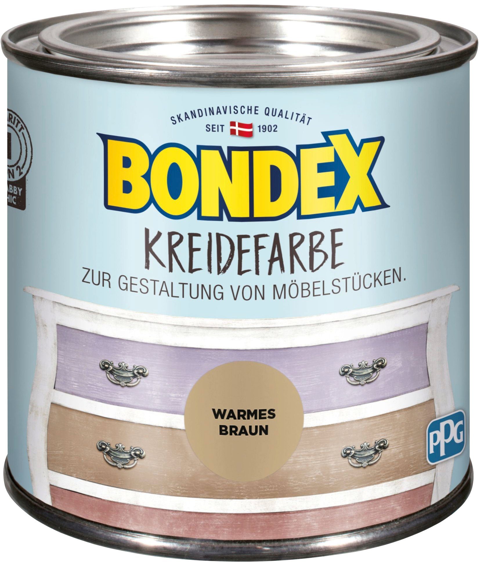 Bondex Kreidefarbe KREIDEFARBE, zur Gestaltung von Möbelstücken, 0,5 l Warmes Braun