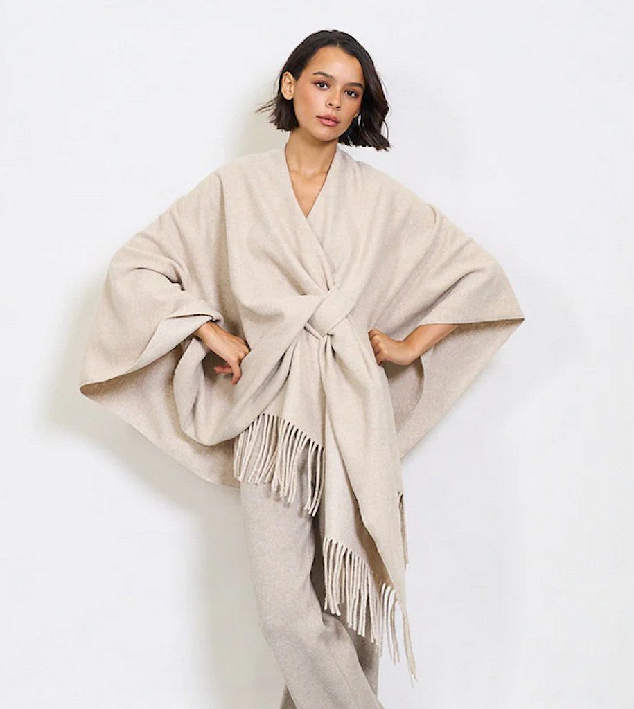 BZNA Poncho BZNA Strickponcho - Wolltuch mit Fransen - Cape MADE IN ITALY mit Fransen