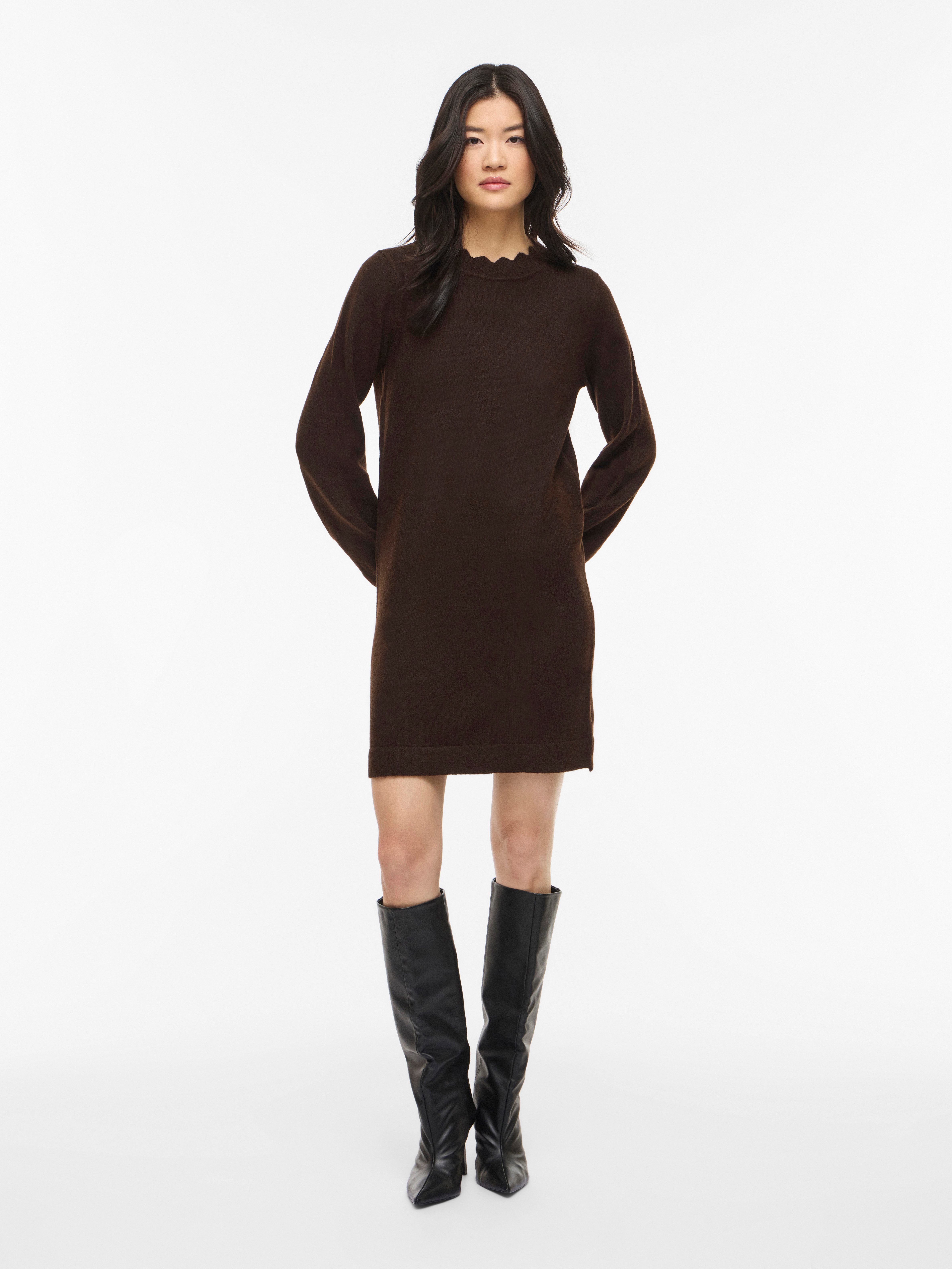 Vila Strickkleid VINIKOLINA O-NECK L/S KNIT DRESS - NOOS Materialmix, regular fit