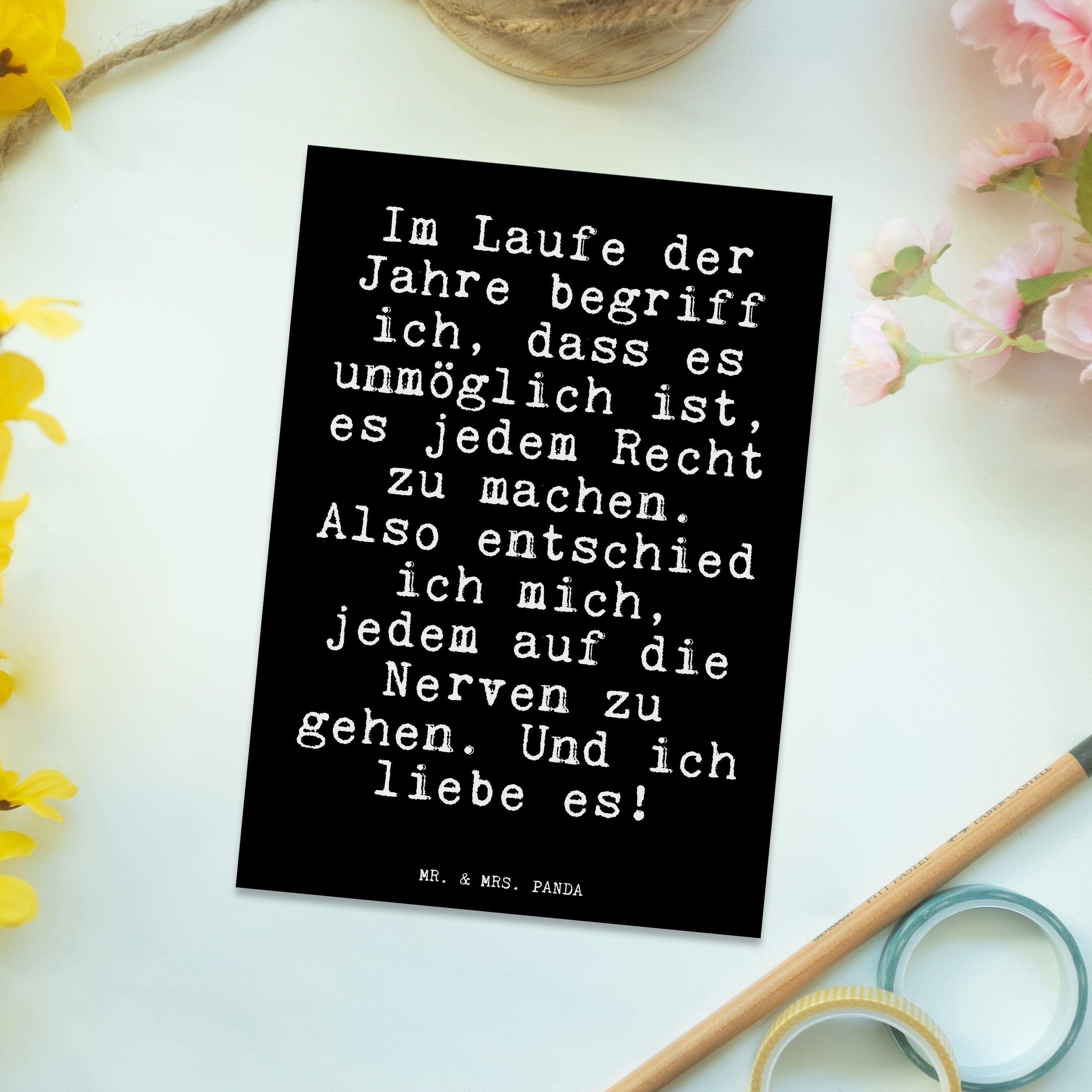 Postkarte - Mrs. Im & Laufe Glizer - Jahre... Lebensfreude, Panda der Spru Schwarz Geschenk, Mr.