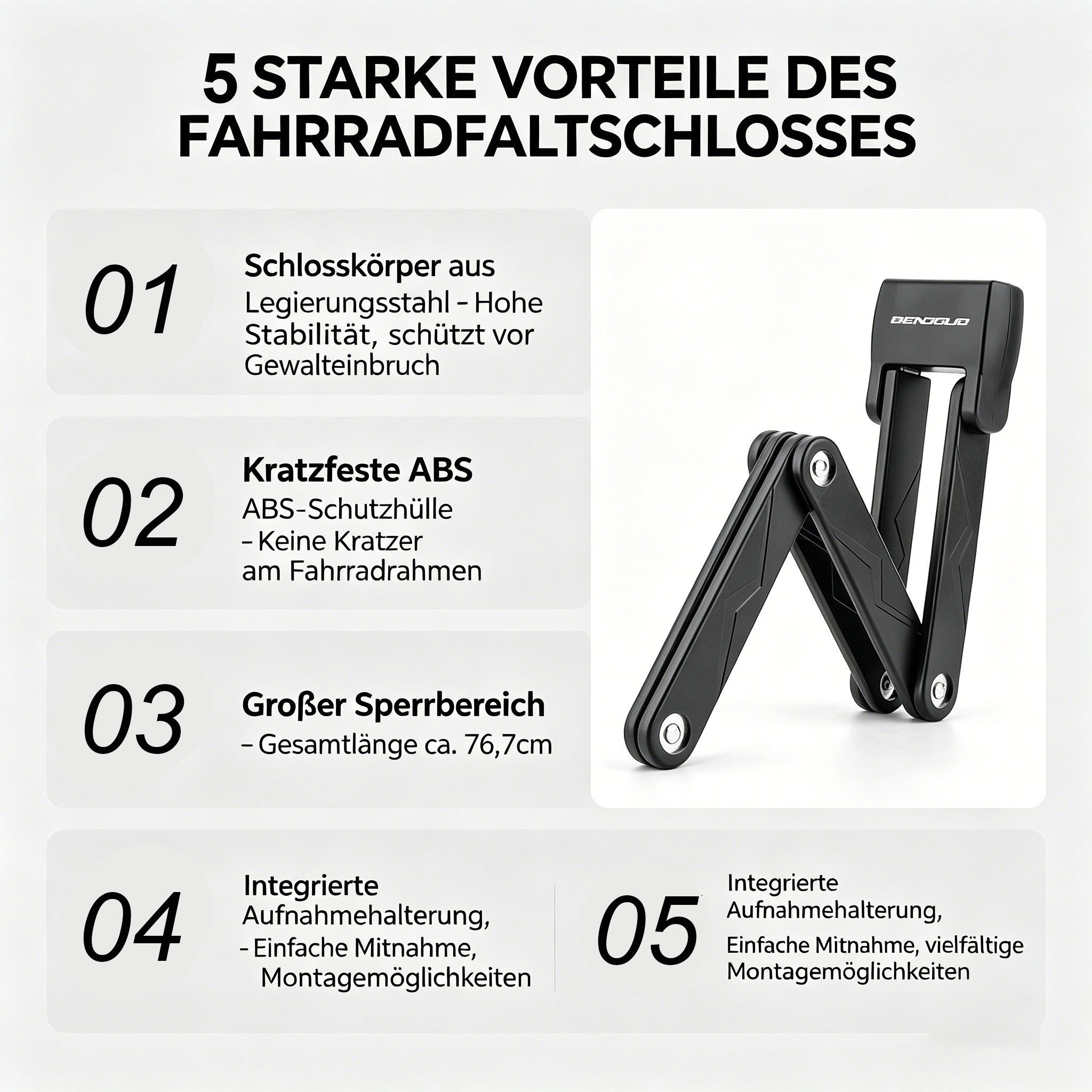 OYLCDI Faltschloss Fahrradschloss, inkl. 2 Schlüssel,Legierungsstahl mit Halterung (faltbares Anti-Diebstahl-Schloss, 810 mm Faltbares Fahrradschloss Fahrrad Sicherheitsschloss), ABS-Schutzummantelung, für Fahrrad, E-Bike & Motorrad