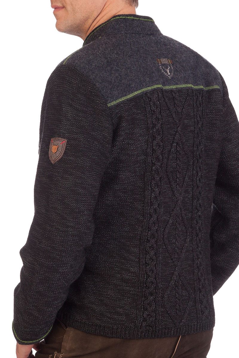Spieth & Wensky Trachtenstrickjacke Trachten Strickjacke Herren - BORIS - mittelgrau, schwarz