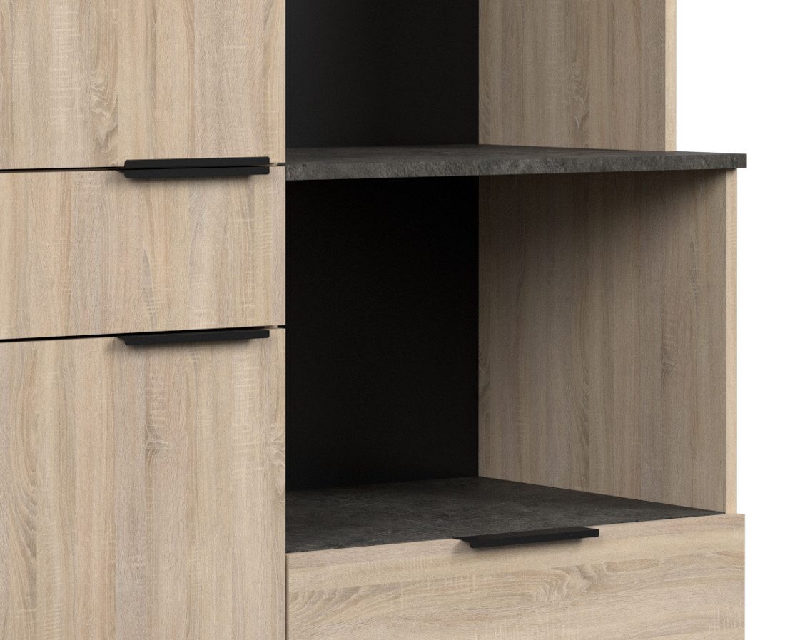 Parisot Küchenbuffet Revin (Küchenschrank in Eiche mit grau, 100 x 186 cm) mit viel Stauraum