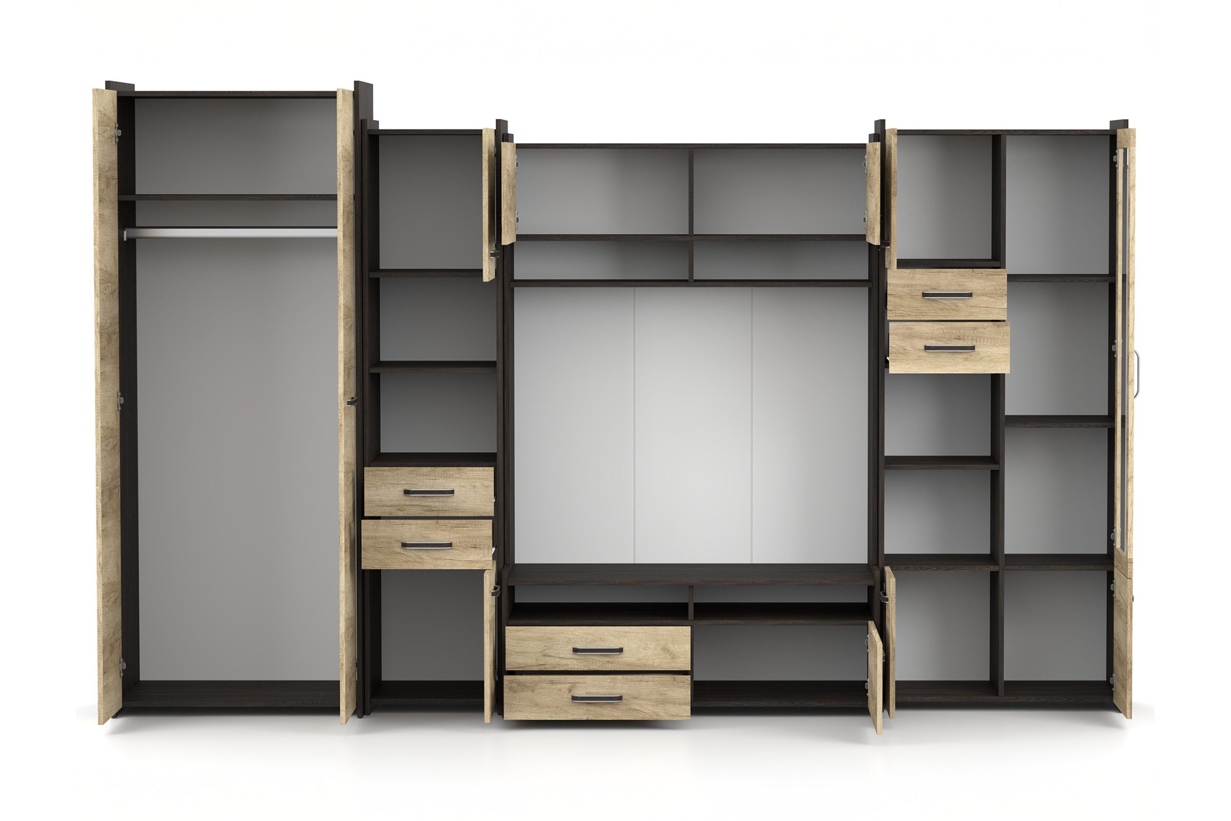 Deine Möbel 24 Wohnwand MAURO S 310 cm – Große moderne Wohnzimmerschrankwand, (Set, 1-St., Eiche Canterbury / Eiche Country Grey, Wohnwand mit viel Stauraum), m – Bild 4 von 5