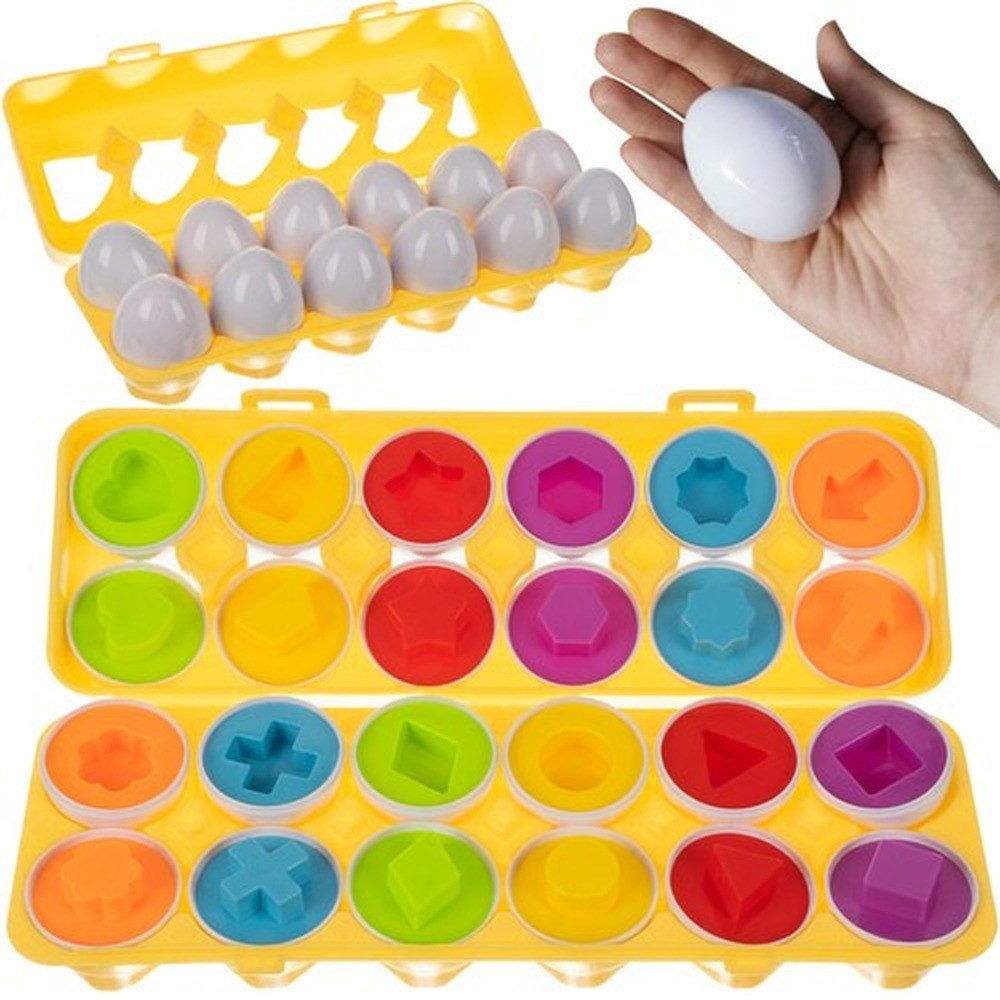 ISO TRADE Steckpuzzle Sortier-Puzzle-Eier, 12 Puzzleteile, Jede Ei-Hälfte besitzt Form und Farbe
