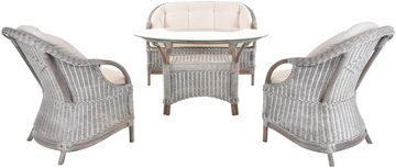 Krines Home Sitzgruppe Rattan Wintergartenset Charles Rattanmöbel Set Rattangruppe, (4-teilig, 2 Sessel, 1 Zweisitzersofa, 1 Tisch), Sitzgruppe Rattanset Rattanmöbel Lounge und Empfangsbereich