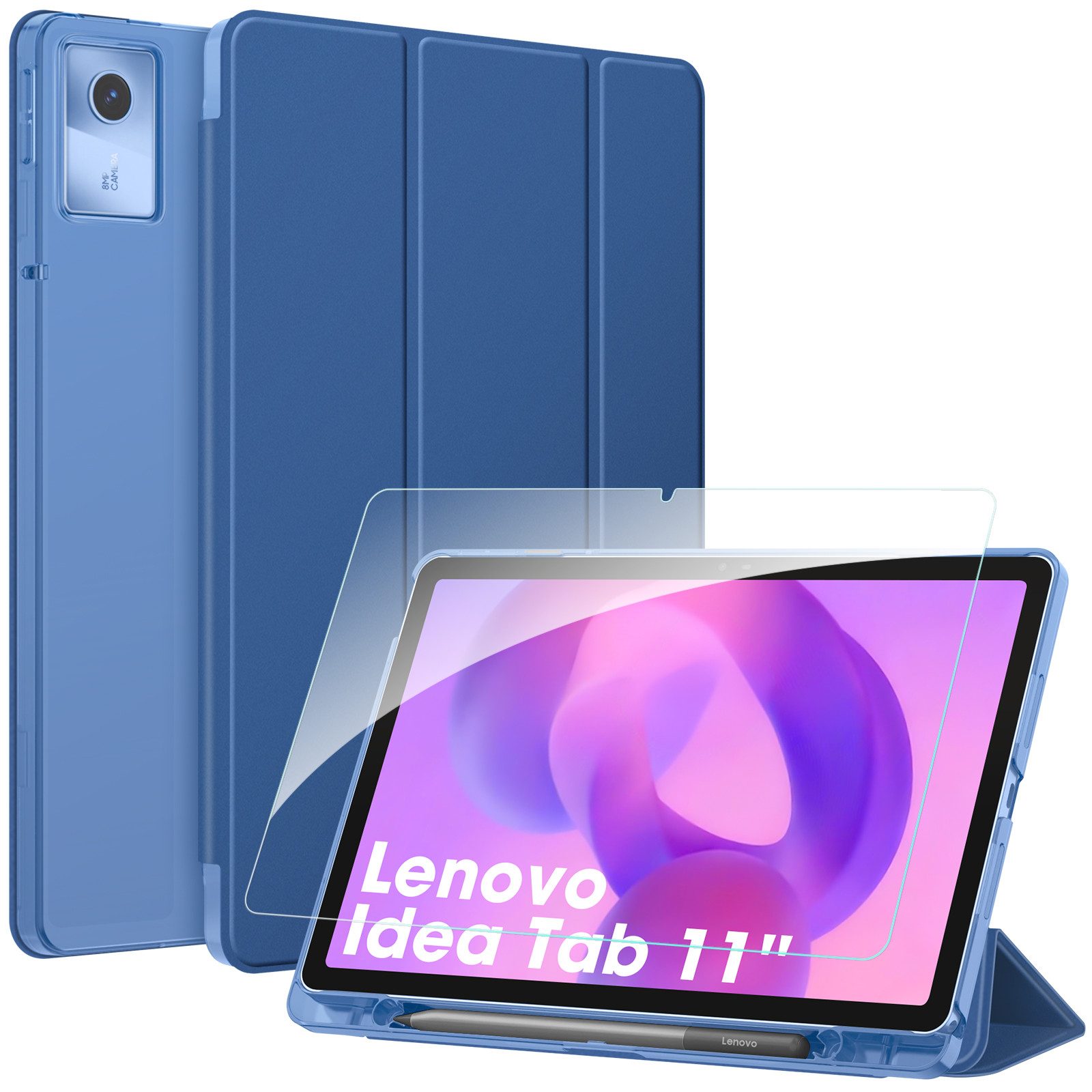 Fintie Tablet-Hülle mit Schutzfolie für Lenovo Idea Tab 11 Zoll 2025(TB-336ZU/ TB-336FU), Ultradünn Case mit Translucent Rückseite Cover mit Auto Schlaf/Wach