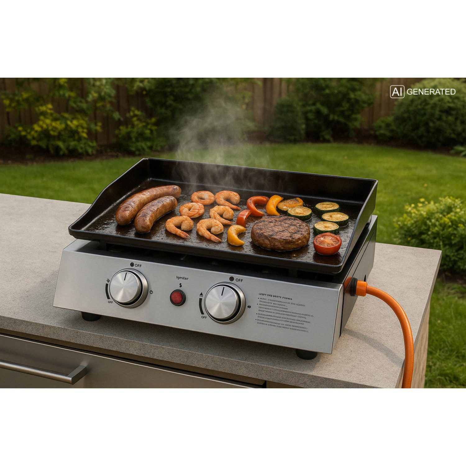 JUSTUS Camping-Gasgrill Tischgrill BBQ-Plancha "Grilleau 2" (silber, 2 Brenner), kein Set, kein Set, 48 x 47 x 24 cm (L x B x H)