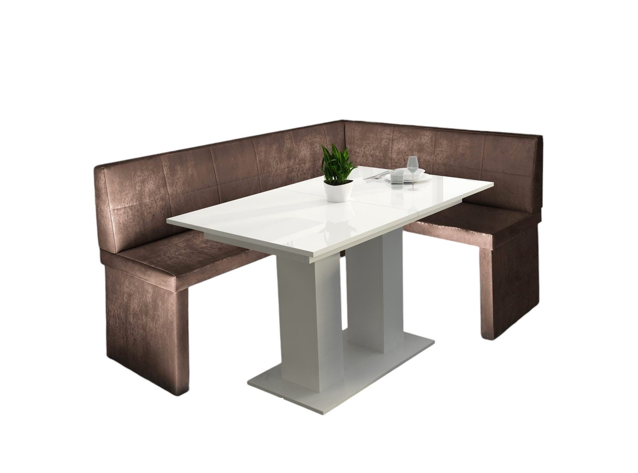 Fun Möbel Eckbankgruppe Eckbankgruppe „Robin“ in Kunstleder 168x128cm mit Tisch „Dante weiß“, ausziehbarer Tisch
