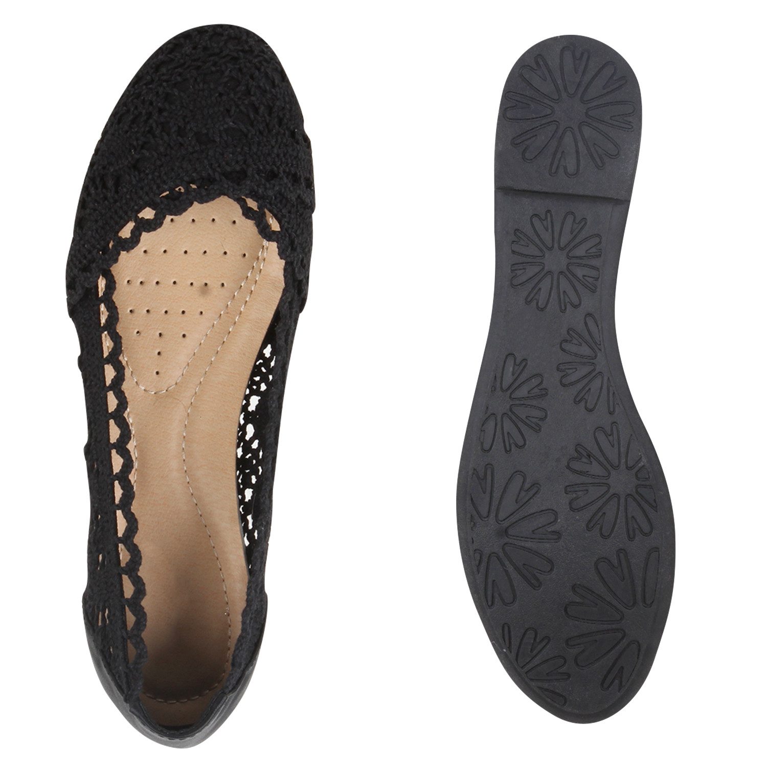 VAN HILL 810414 Ballerina Klassische Bequeme Damen Ballerinas Spitze Flats Häkeloptik