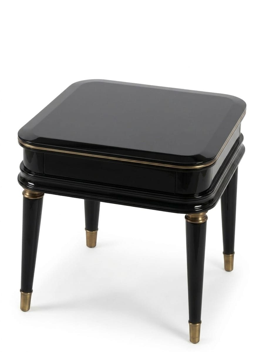 JVmoebel Beistelltisch Beistelltisch Schwarz MDF Hochglanz Goldrand Modern Elegantes Design (1-St., 1-tlg)