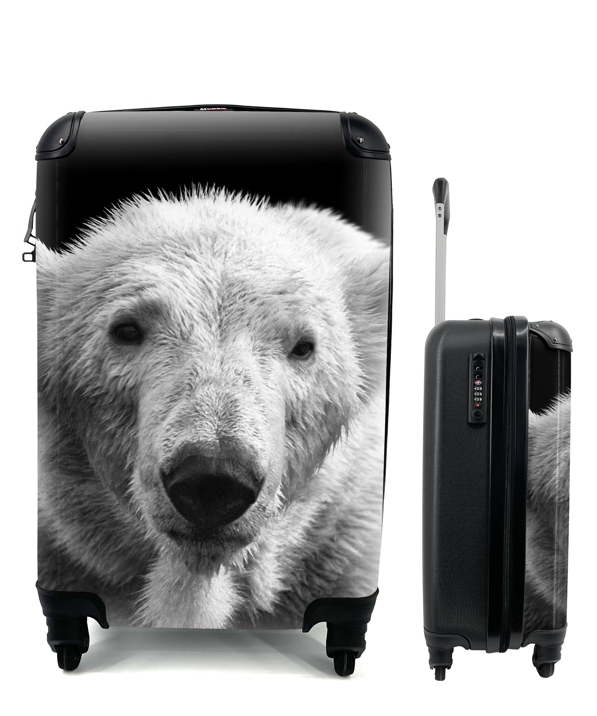 MuchoWow Handgepäckkoffer Eisbär - Tier - Schwarz - Weiß, 4 Rollen, Reisetasche mit rollen, Handgepäck für Ferien, Trolley, Reisekoffer