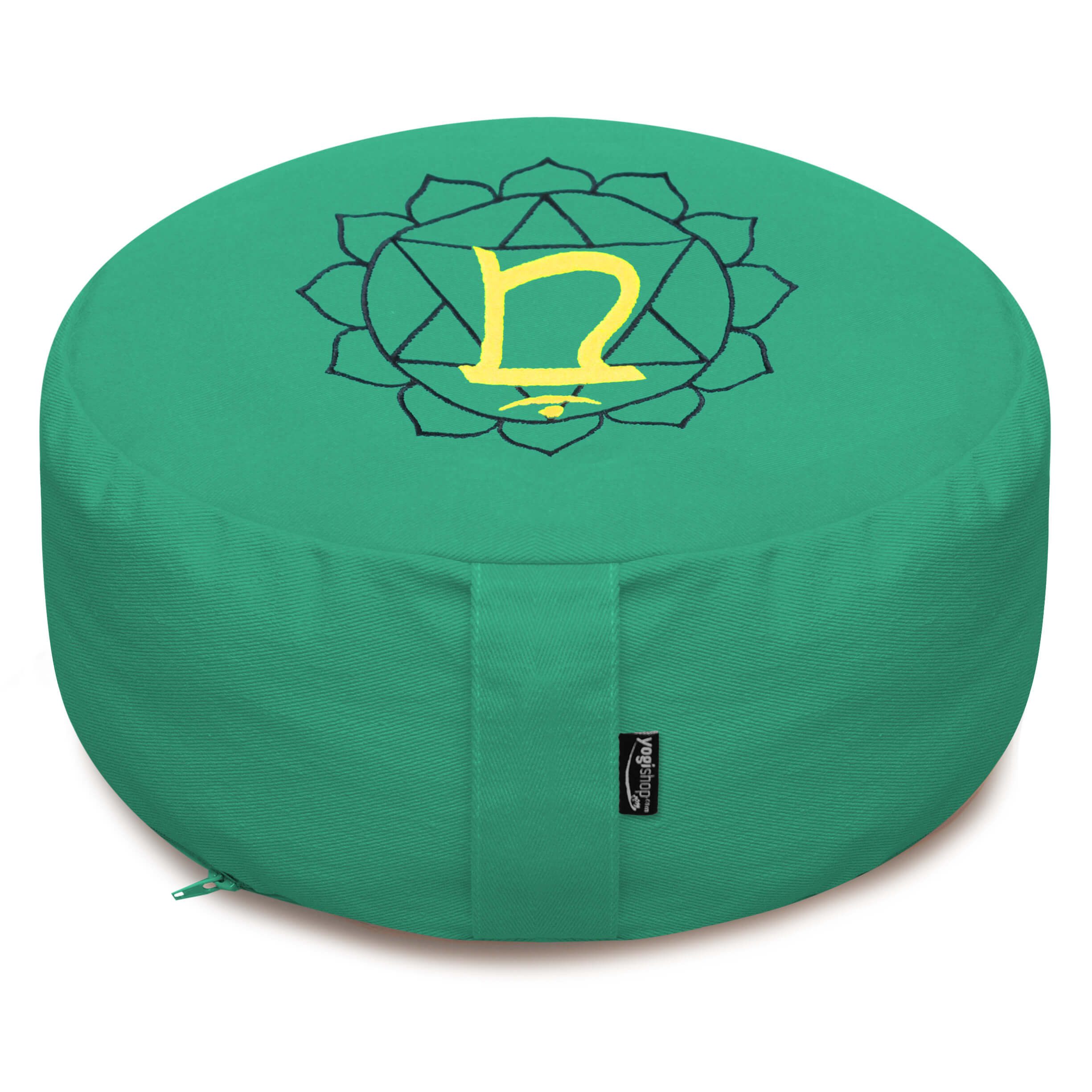 Yogishop Meditationskissen Meditationskissen - rund - Chakras - organic cotton - ø 36cm x 15cm, Meditationskissen Bio-Baumwolle, Chakra-Stickerei, groß