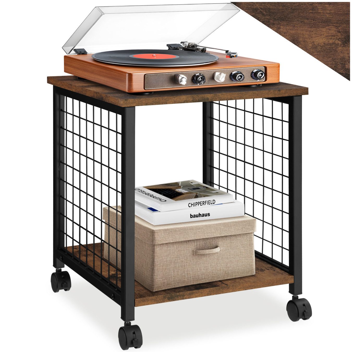 tectake Beistelltisch Gary (1-St., 1 tlg), Mobiler Beistelltisch mit zwei Ablageflächen im Industrie-Stil