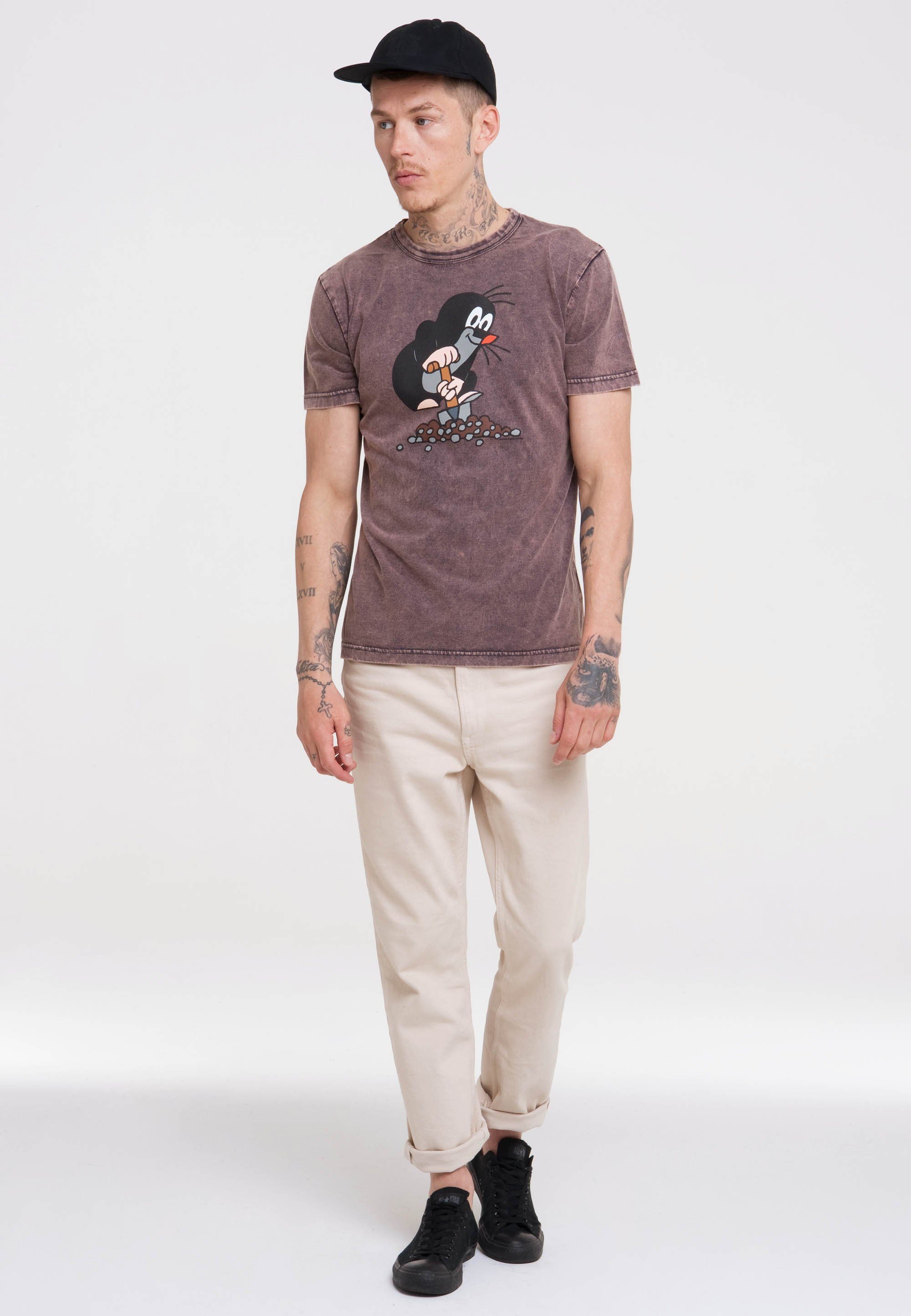LOGOSHIRT T-Shirt Der kleine violett lizenziertem Print Maulwurf mit