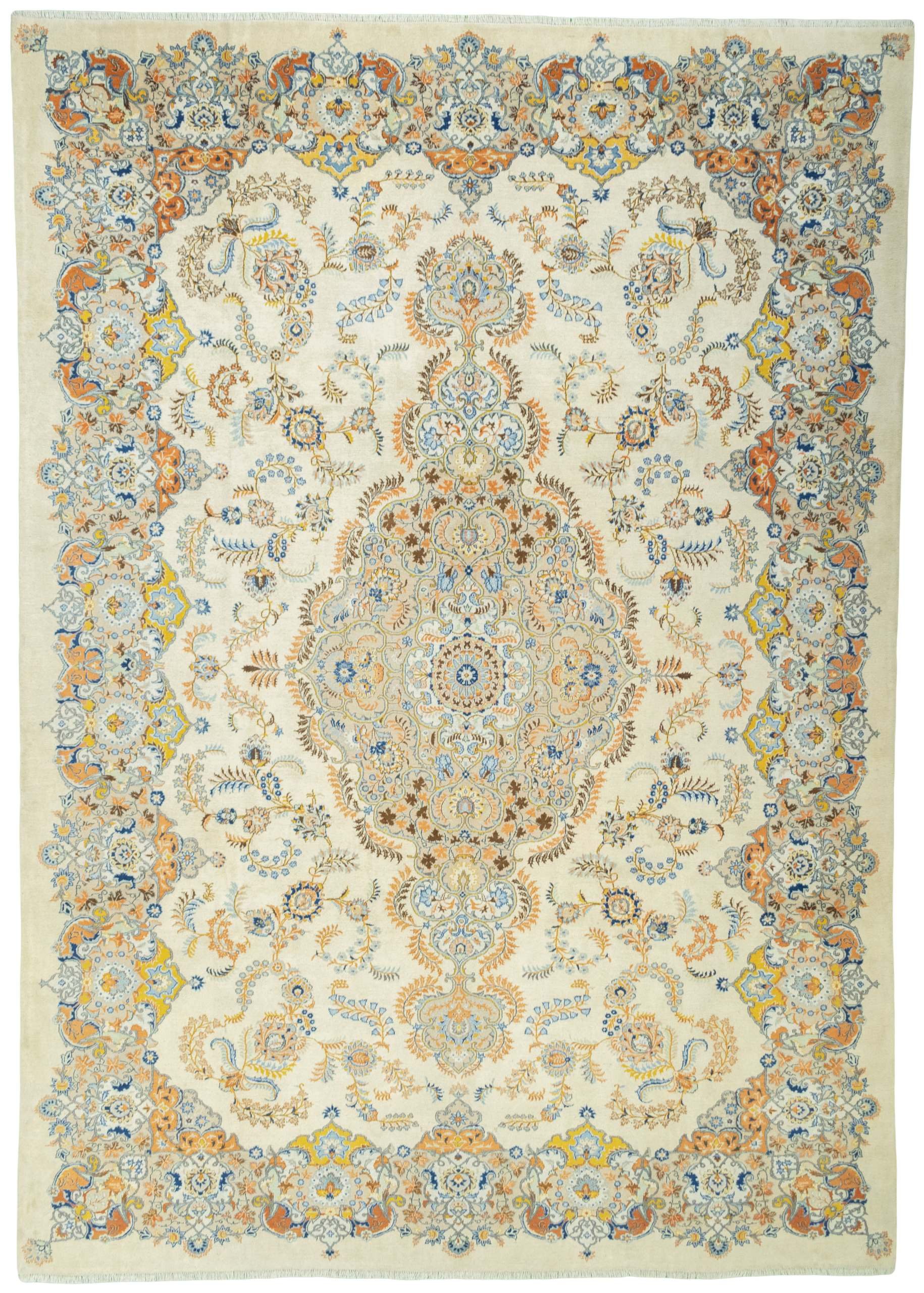 CABBEL Orientteppich 463x327 cm Perser Kashan Beige Schurwolle Handgeknüpft Klassisch, rechteckig, Höhe: 9 mm, 100% Schurwolle – weich, pflegeleicht, solide Knüpfdichte