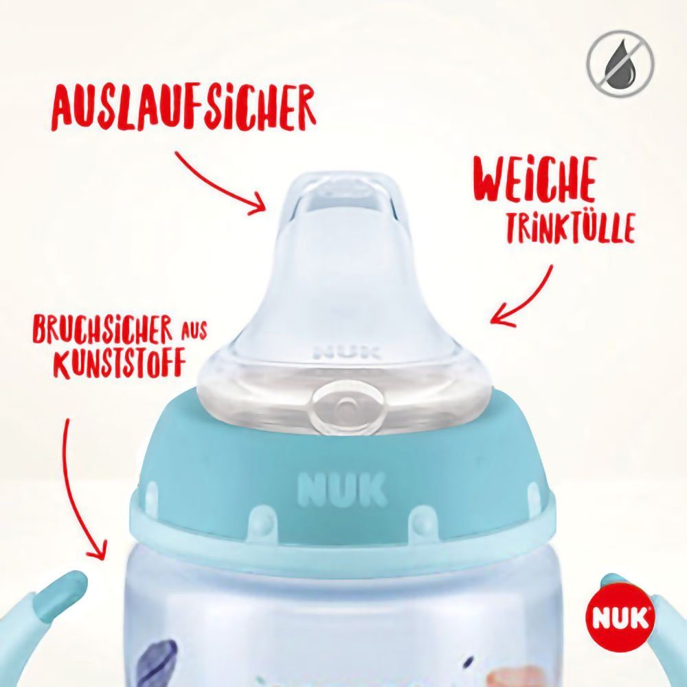 NUK Griff First 150ml Beach Editon Choice Trinklernflasche blau mit 6-18M Babyflasche NUK