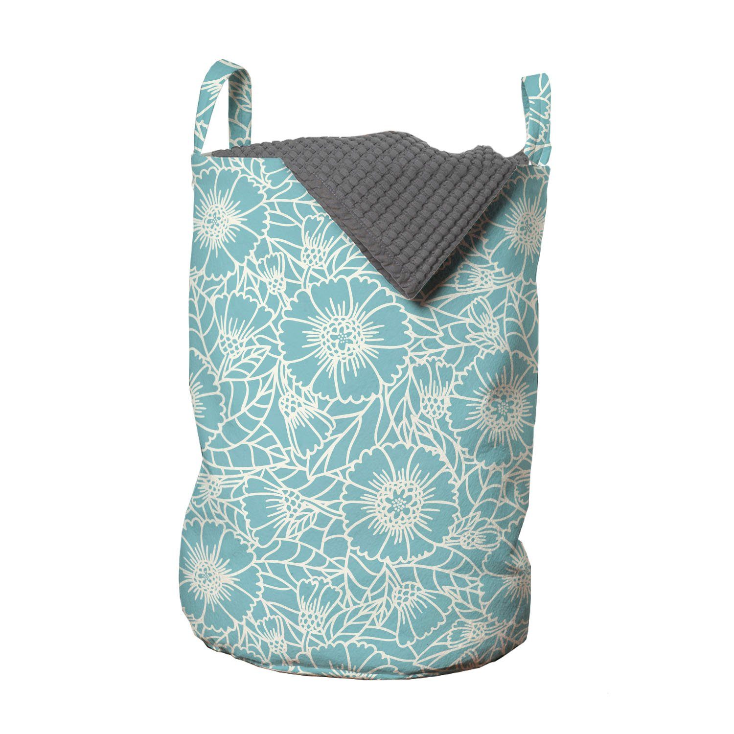 Abakuhaus Wäschesäckchen Wäschekorb mit Griffen Kordelzugverschluss für Waschsalons, Blumen Gänseblümchen-Blüten-Kontur-Gekritzel | Wäschesäcke