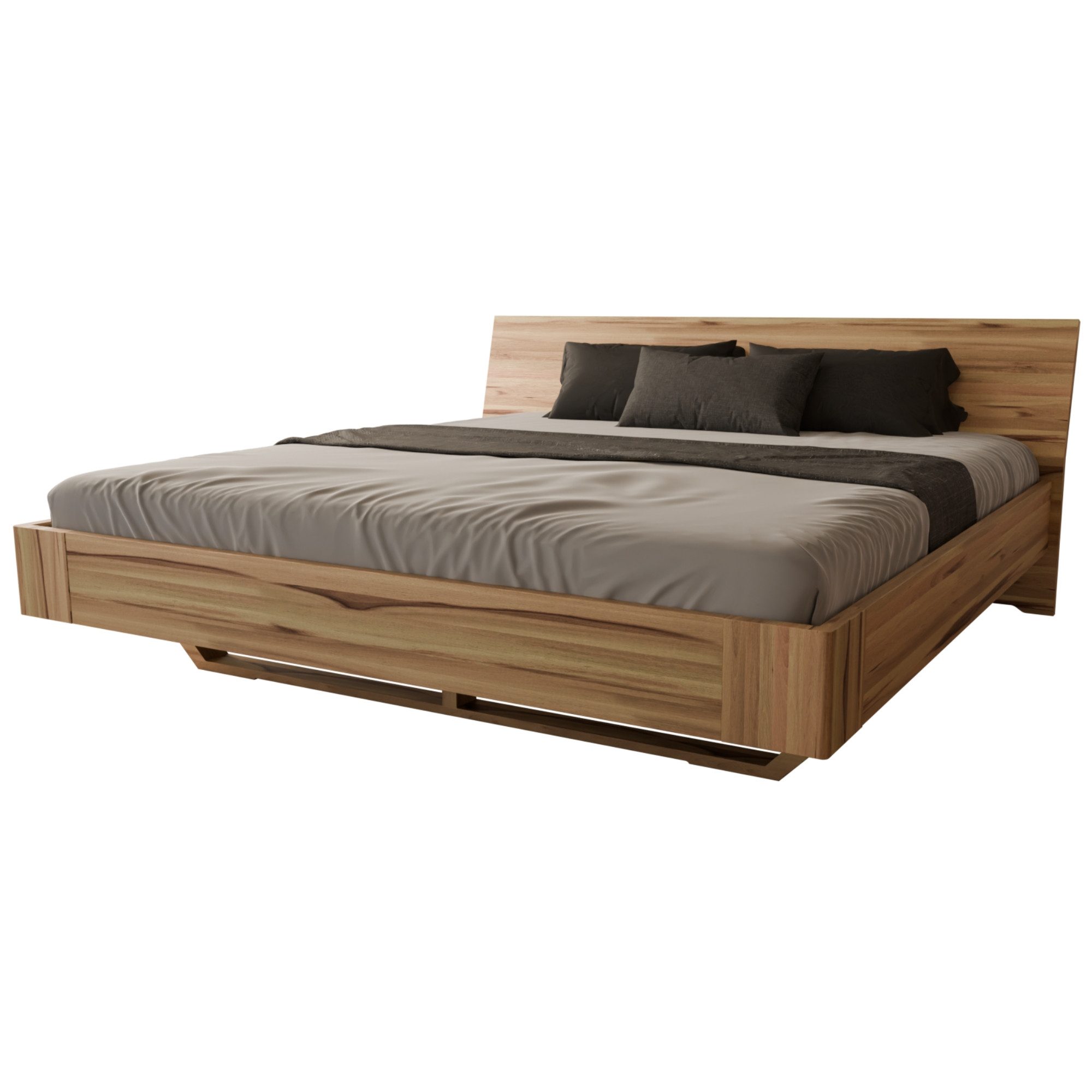 MeinMassivholz Massivholzbett HOVERO (Schwebebett, Einzel- & Doppelbett), Massivholz, Wildeiche & Kernbuche, Sonderlänge, Geölt, Made in Germany