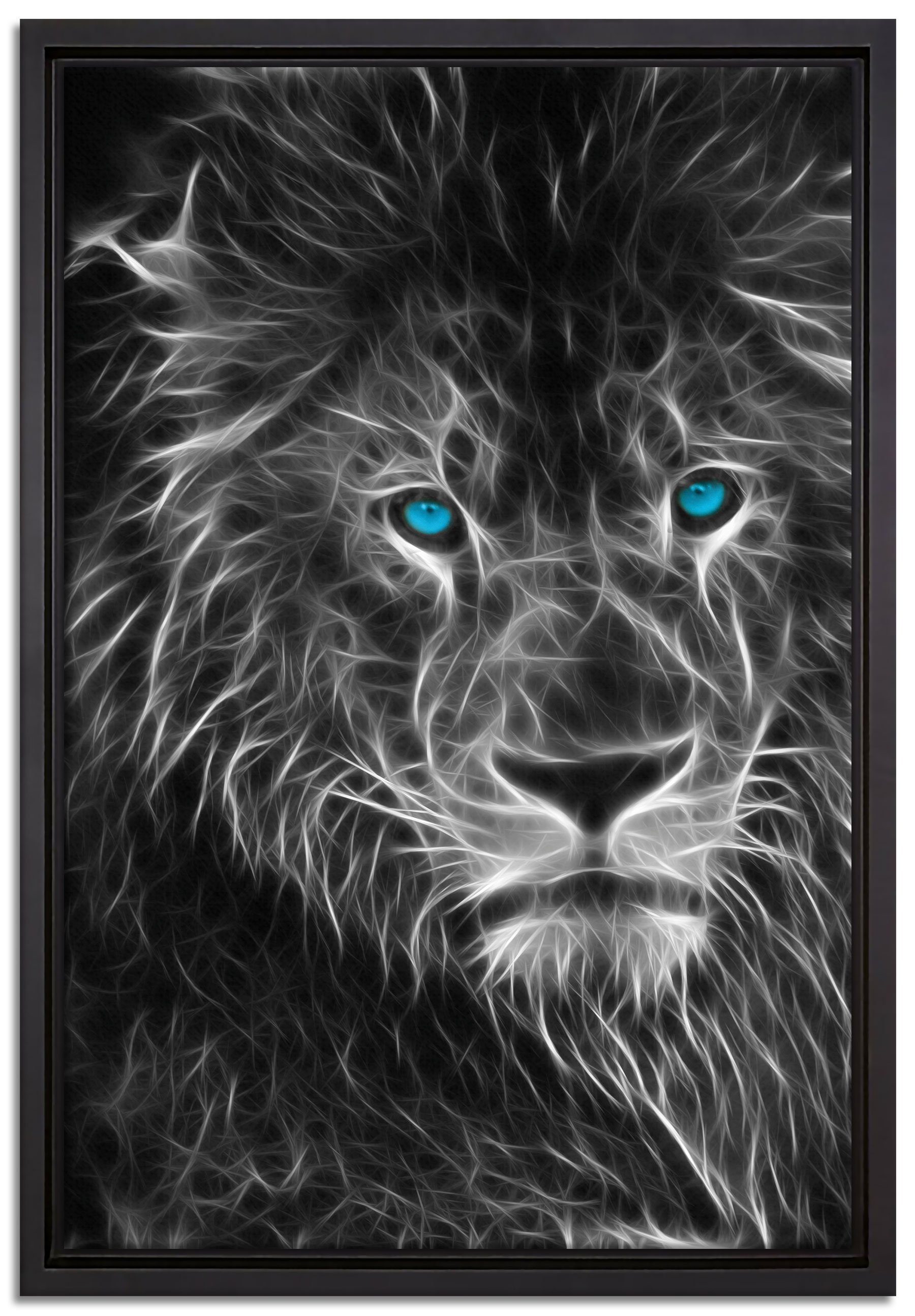 Pixxprint Leinwandbild Dark Abstrakter Löwe, Wanddekoration (1 St), Leinwandbild fertig bespannt, in einem Schattenfugen-Bilderrahmen gefasst, inkl. Zackenaufhänger | Leinwandbilder