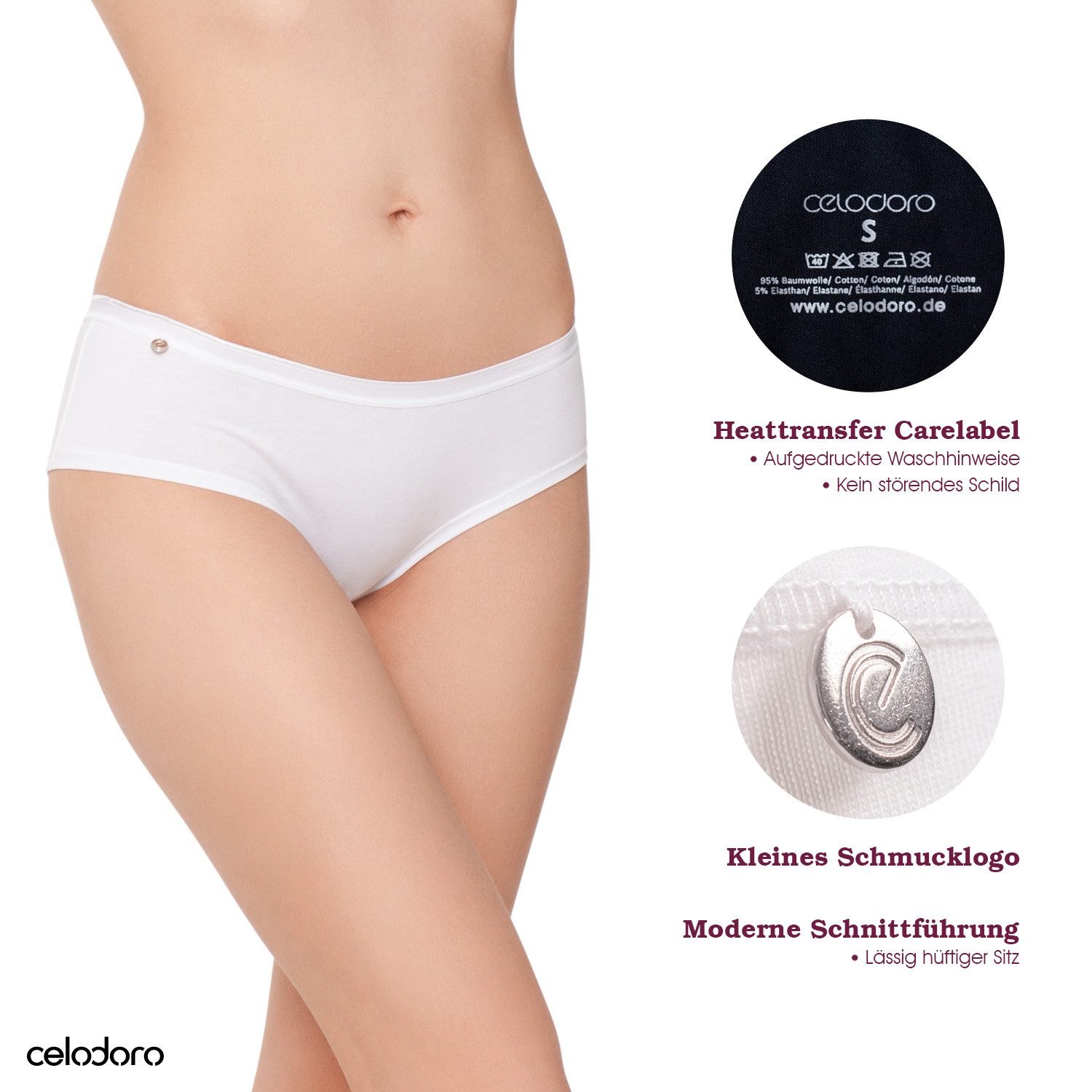 celodoro Panty Damen Basic Panty (3er Pack) Hipster Slip mit Zier-Logo