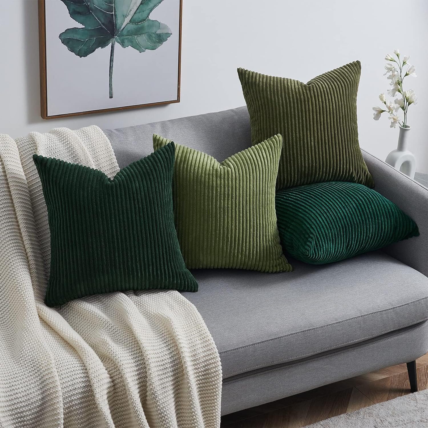 Topfinel Kissenbezüge 4er Set Kordsamt, flauschig Farbverlauf, Gestreift, sofa kissen dekokissenbezug 40x40cm kissenbezug kuschelig – Bild 5 von 5