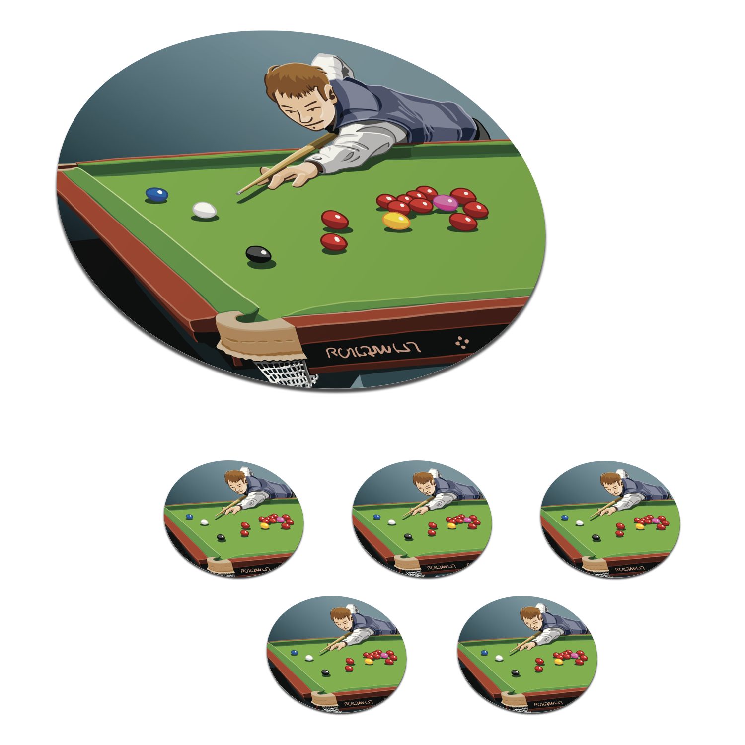 MuchoWow Glasuntersetzer Illustration eines Becher für Korkuntersetzer, Getränkeuntersetzer, Tassenuntersetzer, Tasse, Zubehör Gläser, spielenden Billard Mannes, 6-tlg