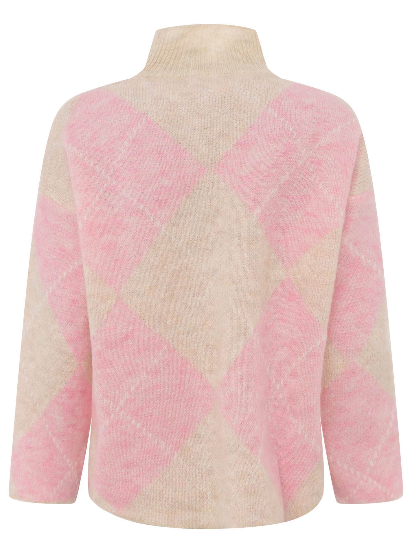 Zwillingsherz Rollkragenpullover "Argyle" großes Rautenmuster, hoher Kragen, Strick, One Size