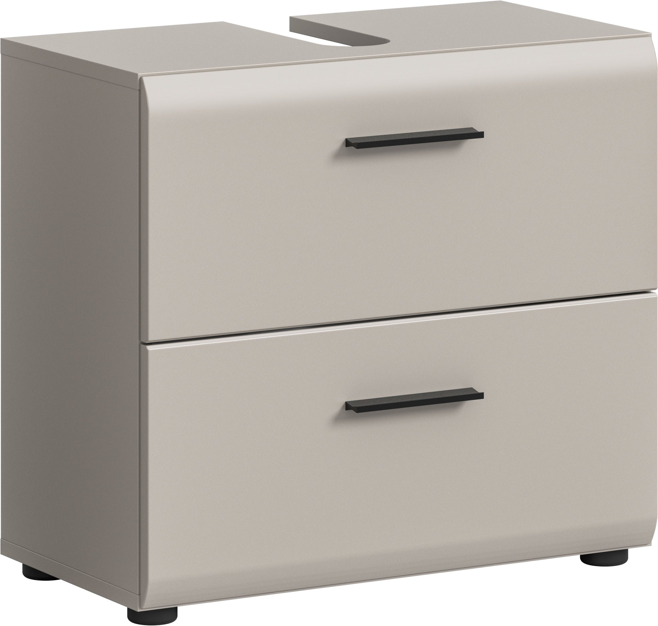 welltime Waschbeckenunterschrank FLORENZ, Breite 60cm, inkl. Siphonausschnitt, mit Türen oder Schüben (1-St., TOPSELLER) hochwertige MDF Front, Griff schwarz, Badschrank, Bad