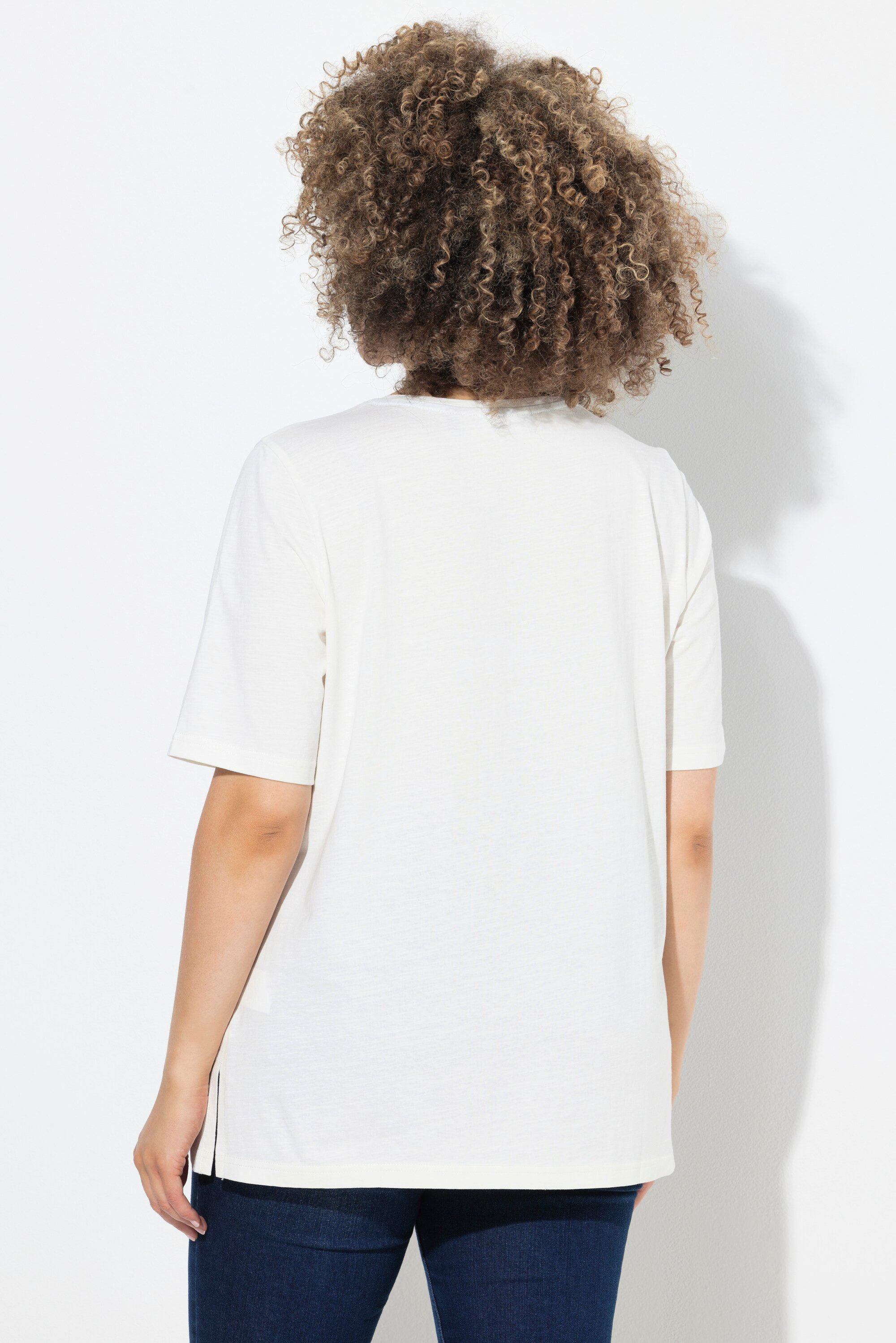 Ulla Popken T-Shirt T-Shirt Schriftmotiv Classic V-Ausschnitt Halbarm