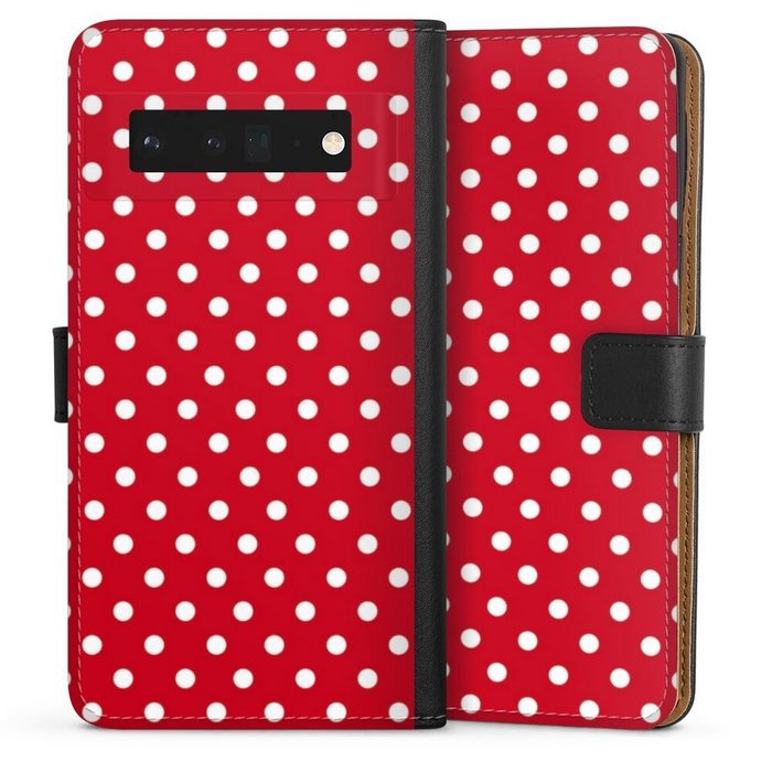 DeinDesign Handyhülle Punkte Retro Polka Dots Polka Dots - dunkelrot und weiß Google Pixel 6 Pro Hülle Handy Flip Case Wallet Cover