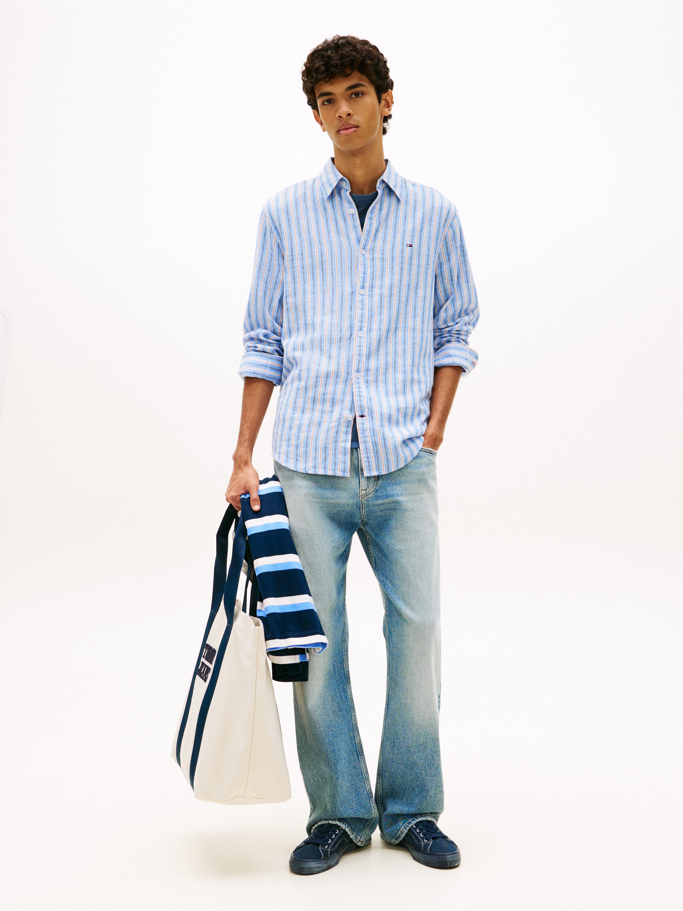 Tommy Jeans Langarmhemd REGULAR LINEN MIX STRIPES Regular fit mit Streifenmuster