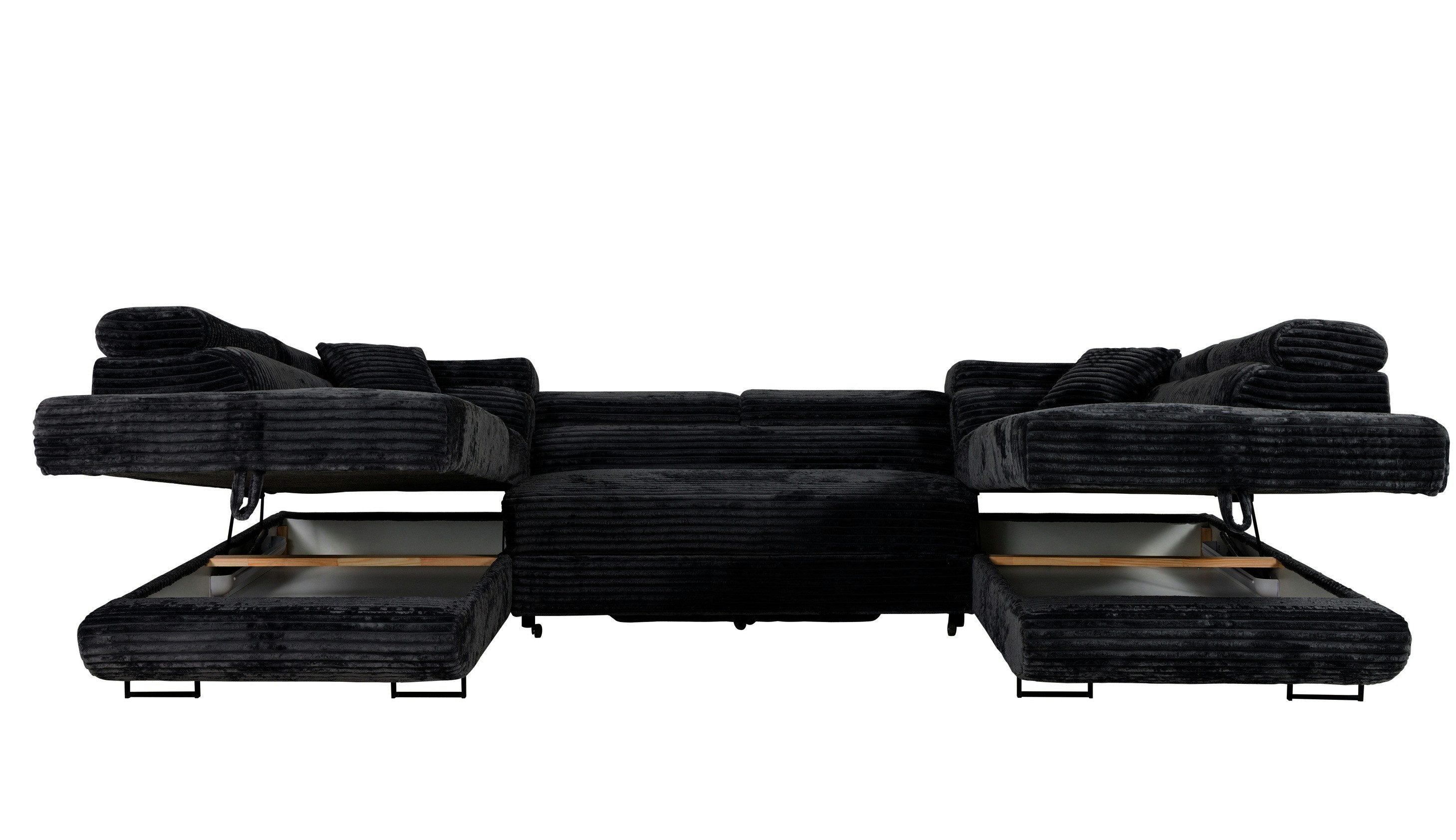 Labett Wohnlandschaft mit Schlaffunktion & Bettkasten GUSTAVO U-Form Sofa aus Cord – Bild 4 von 5
