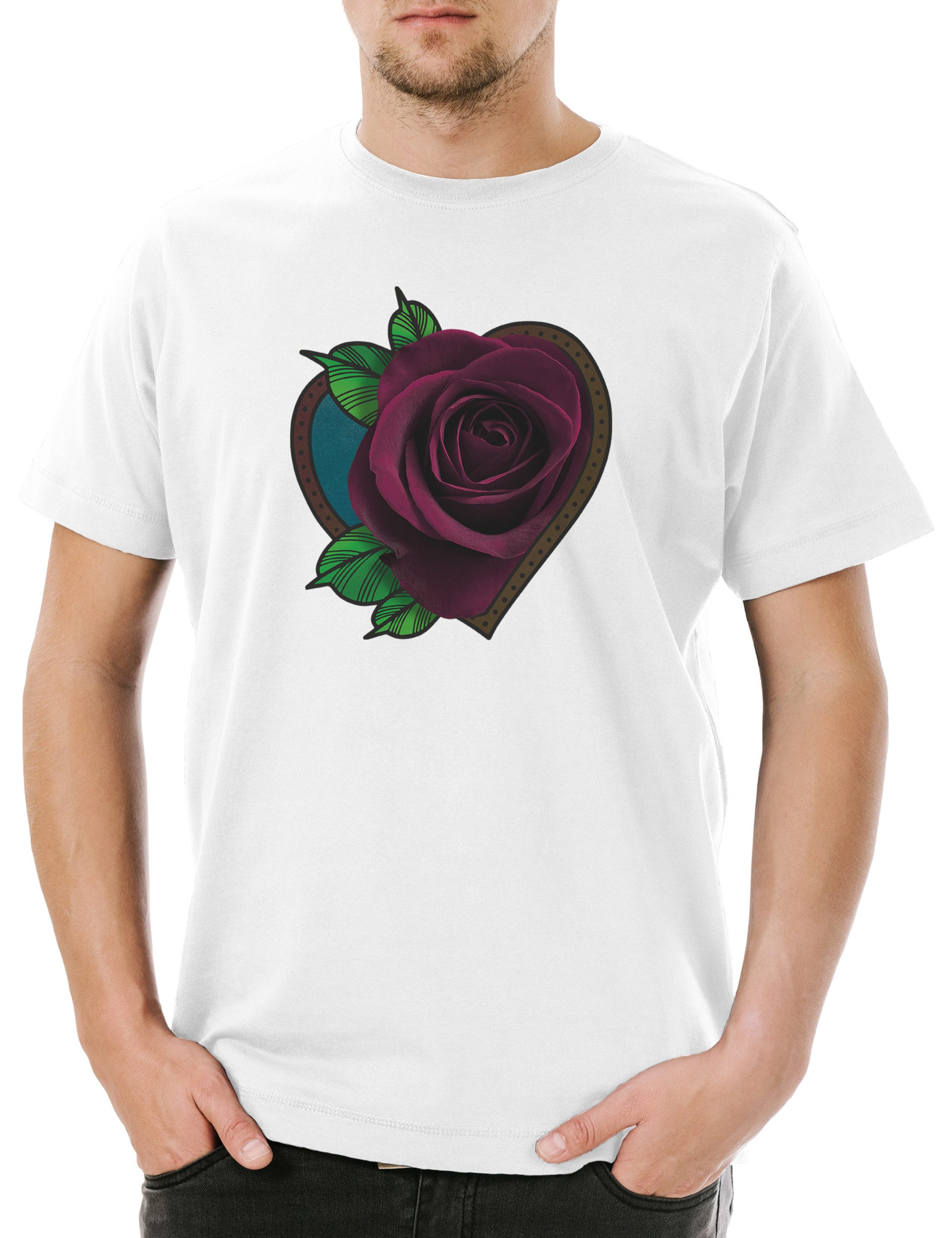 Print-Shirt Tattoo Rose Herren T-Shirt Oldschool Art Artist Traditional