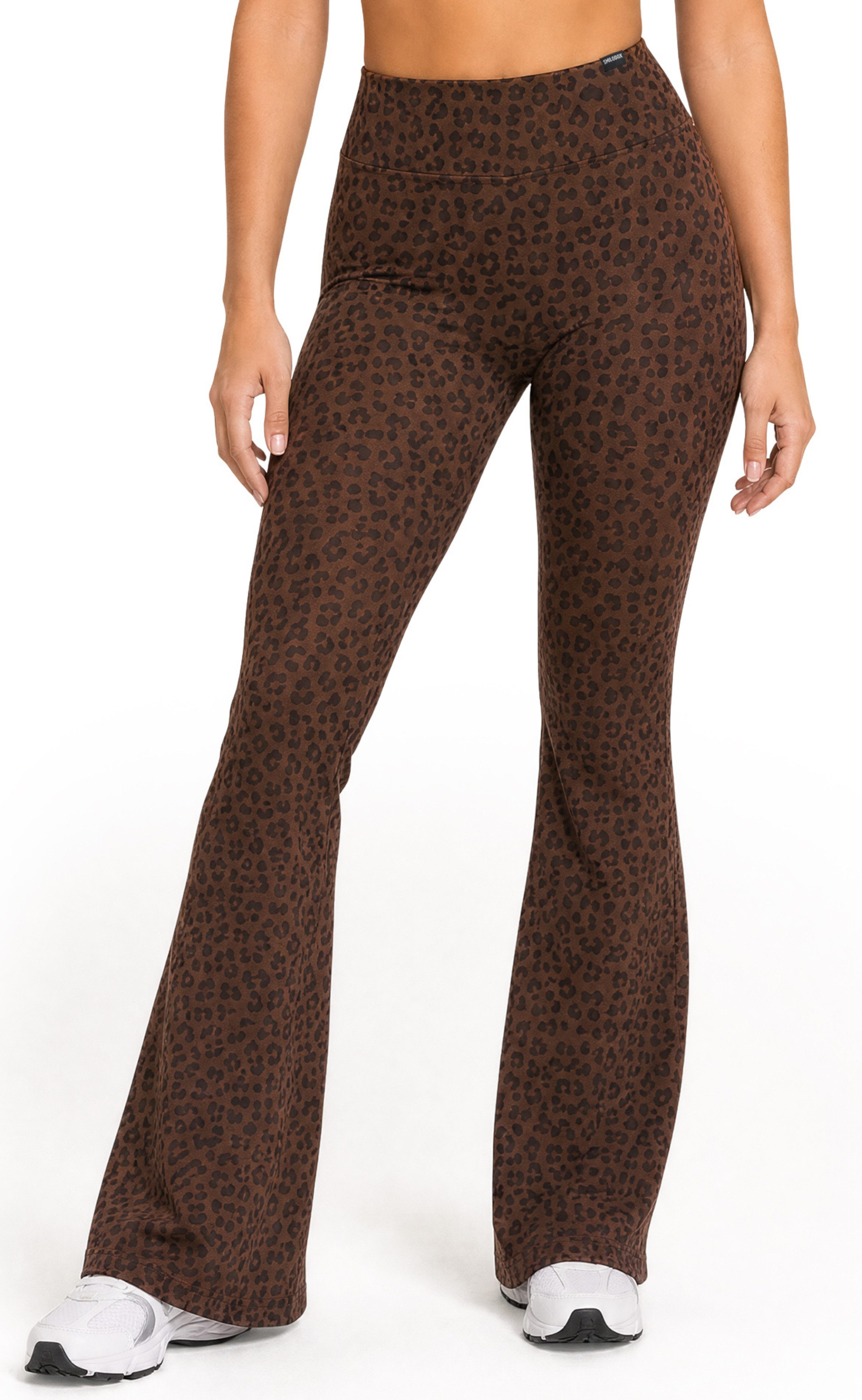 Smilodox Leggings Lithara, Leo-Muster Schlagleggings, Bootcut, für Gym, Yoga & Alltag High Waist, 4-Wege-Stretch, blickdicht, schnelltrocknend