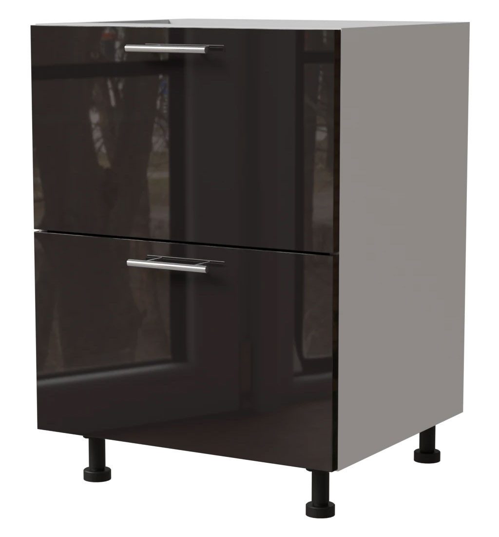 Feldmann-Wohnen Unterschrank Essen (D2M/60, 2 Schubladen, Blum Metabox Teilauszug, 1-St., moderne Optik, lackierte Fronten) 60x50x82cm weiß - schwarz Hochglanz (ES-D2M/60)