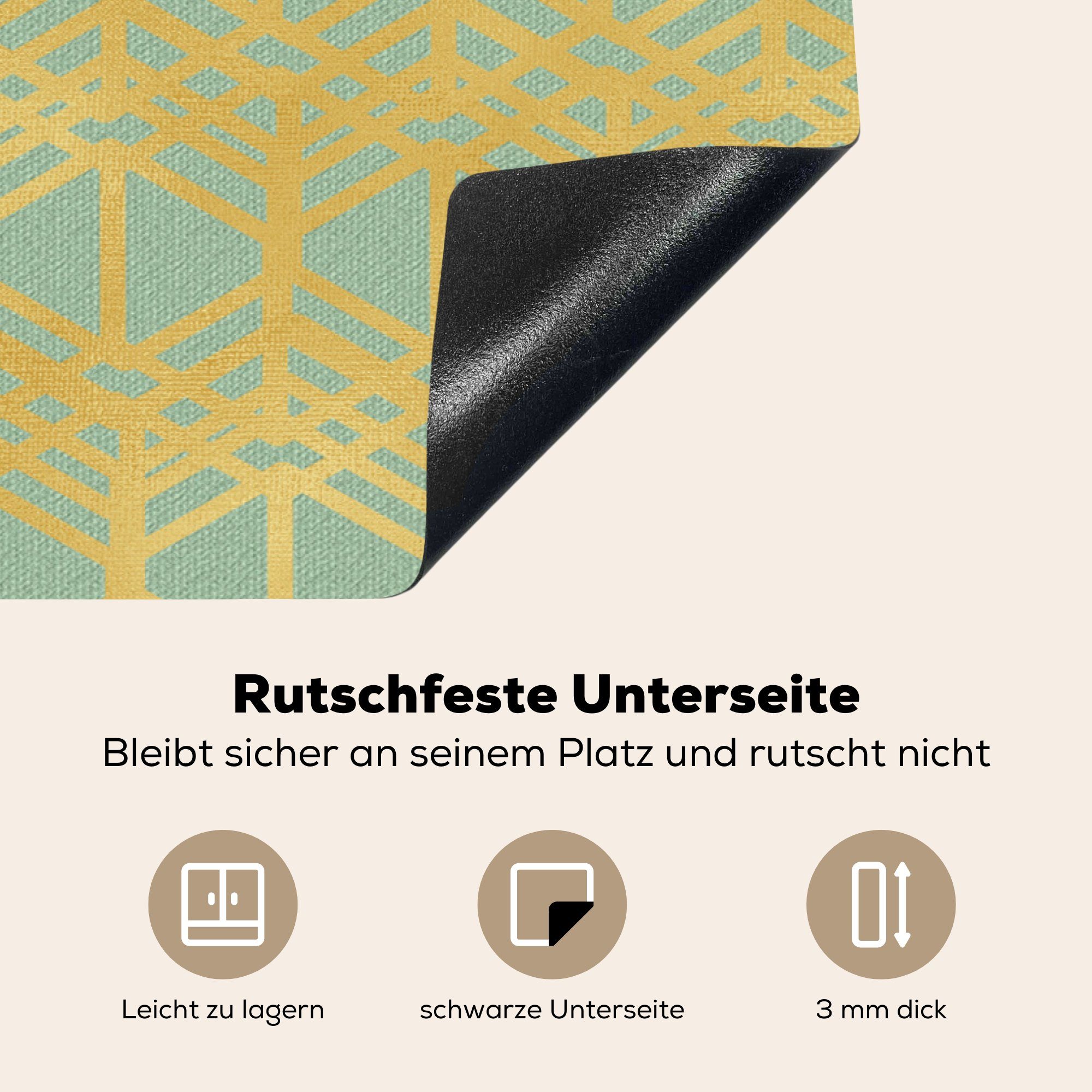 MuchoWow Herdblende-/Abdeckplatte Muster - Induktionskochfeld Grün 81x52 cm, die (1 Gold - küche, Luxus, Vinyl, für - Schutz tlg), Ceranfeldabdeckung