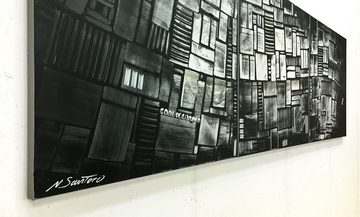 WandbilderXXL XXL-Wandbild Downtown Midnight 210 x 70 cm, Abstraktes Gemälde, handgemaltes Unikat
