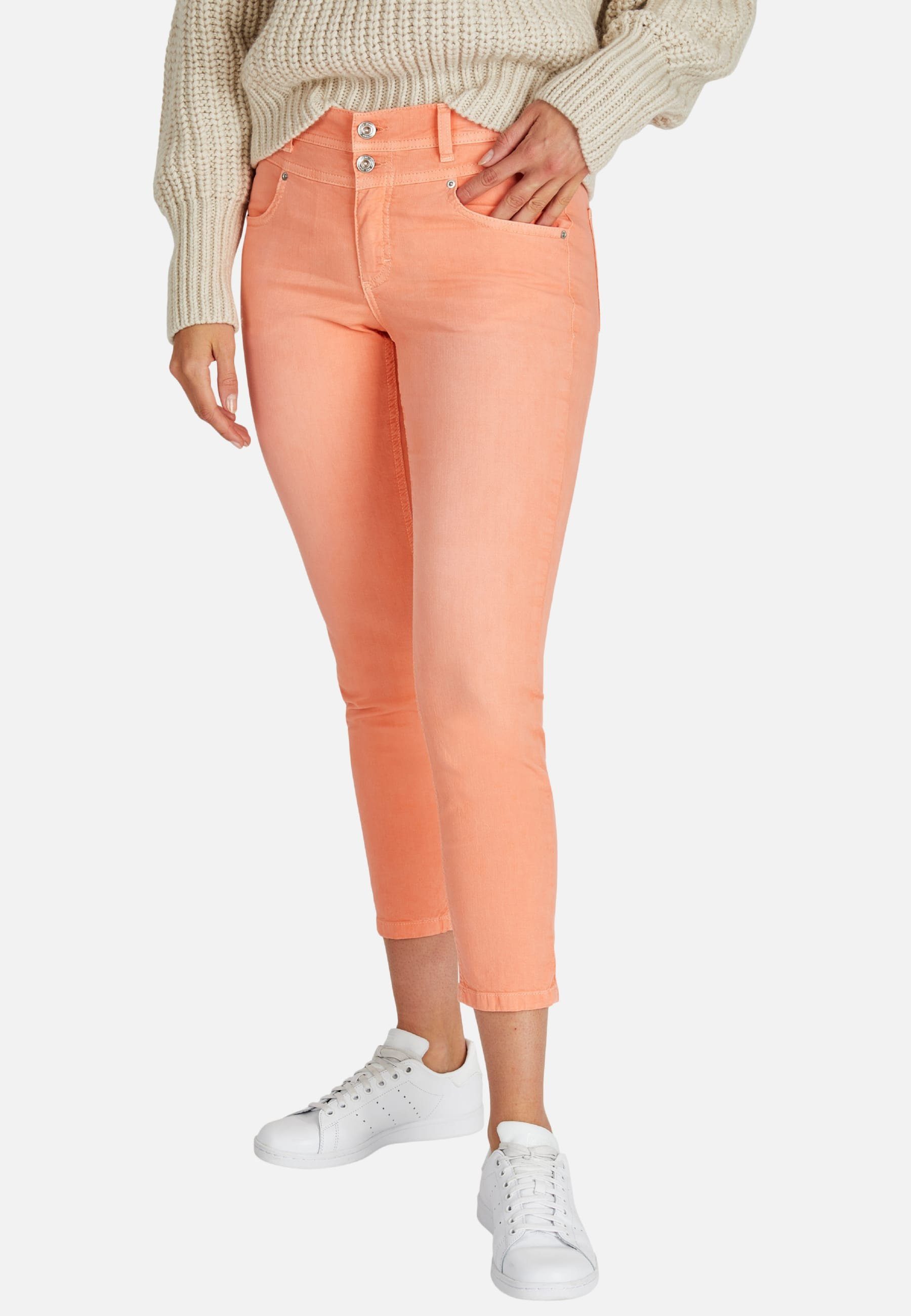 ANGELS 7/8-Jeans Jeans Label-Applikationen Stoff orange unifarbenem Ornella mit Button mit