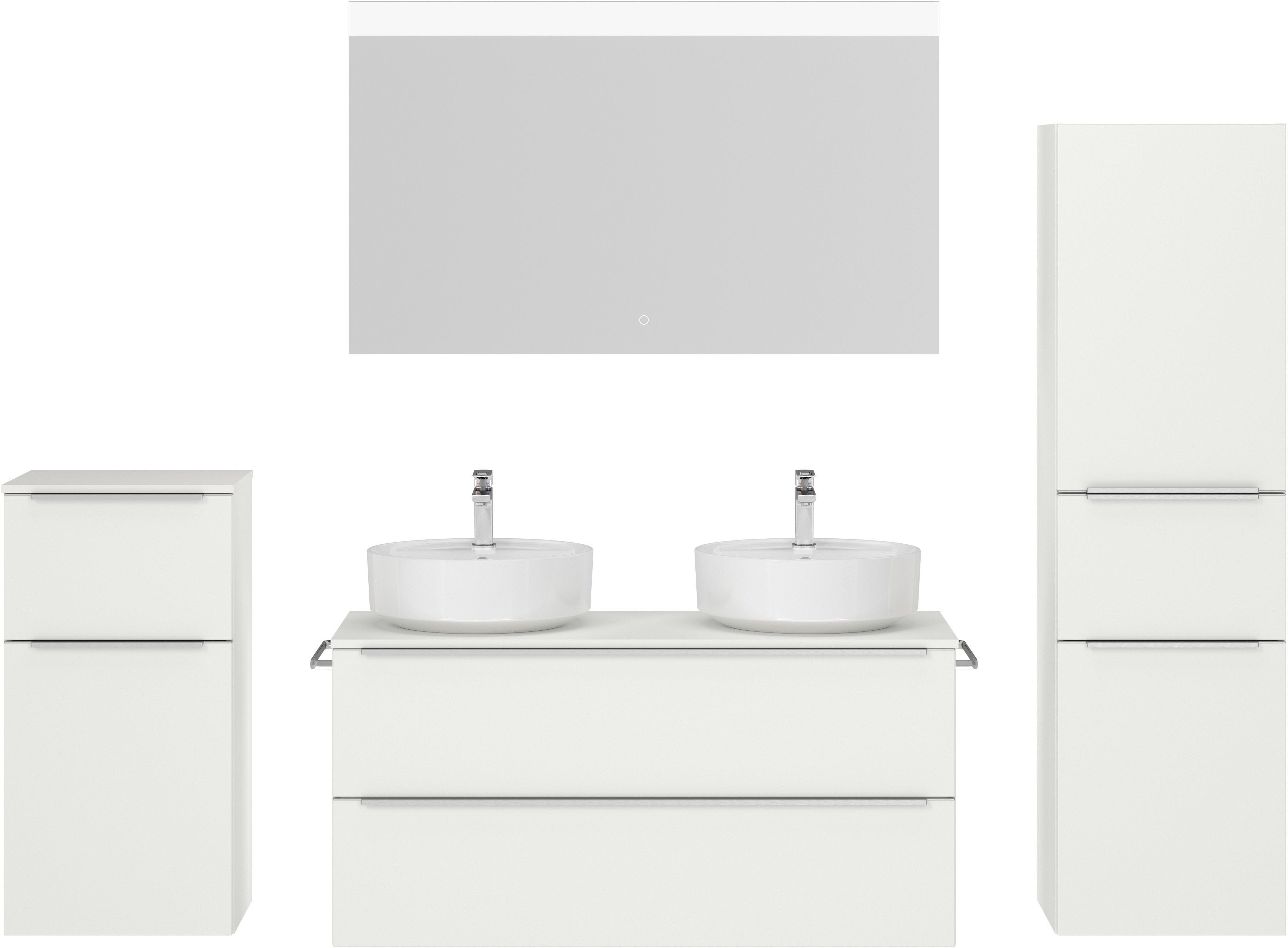 nobilia® Badmöbel-Set Alvene, (4-St., vormontiert, mit Soft-Close), inkl. Spiegel mit Touch-Sensor, in vier Breiten
