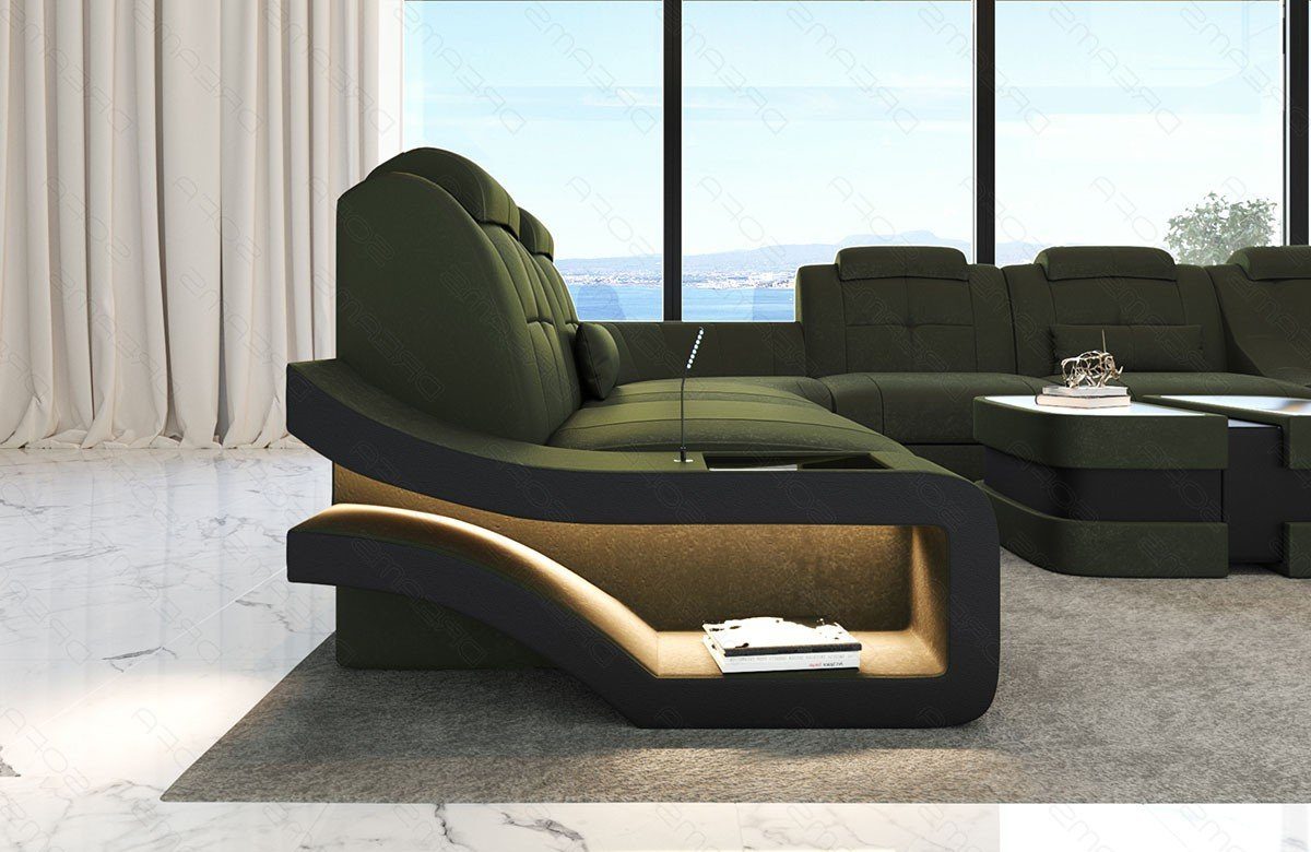 Sofa Dreams Wohnlandschaft Polster XXL Stoff Bettfunktion Stoffsofa, olive-schwarz Form Elegante A wahlweise Couch Sofa mit