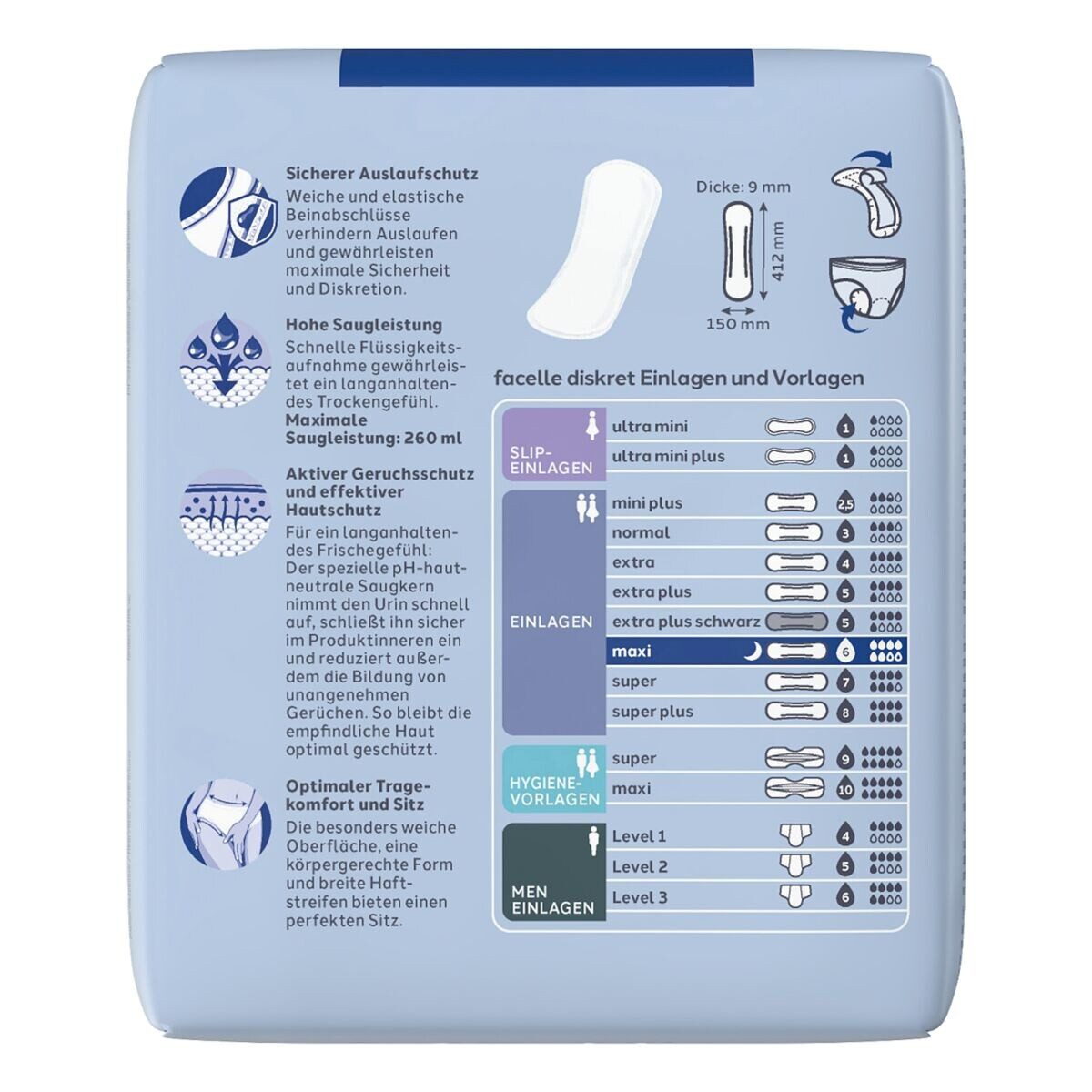 facelle Inkontinenz-Einlage Maxi, 6, 8-St., Saugstärke 6