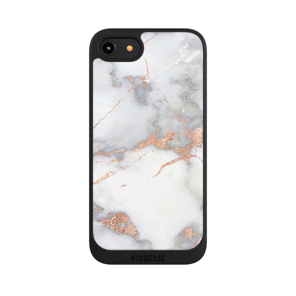 NIVOCASE Handyhülle Gold Marmor Glitzer Look White and Golden Marble Look, Apple iPhone 7 Handyhülle Hülle NIVOpure Case Schwarz